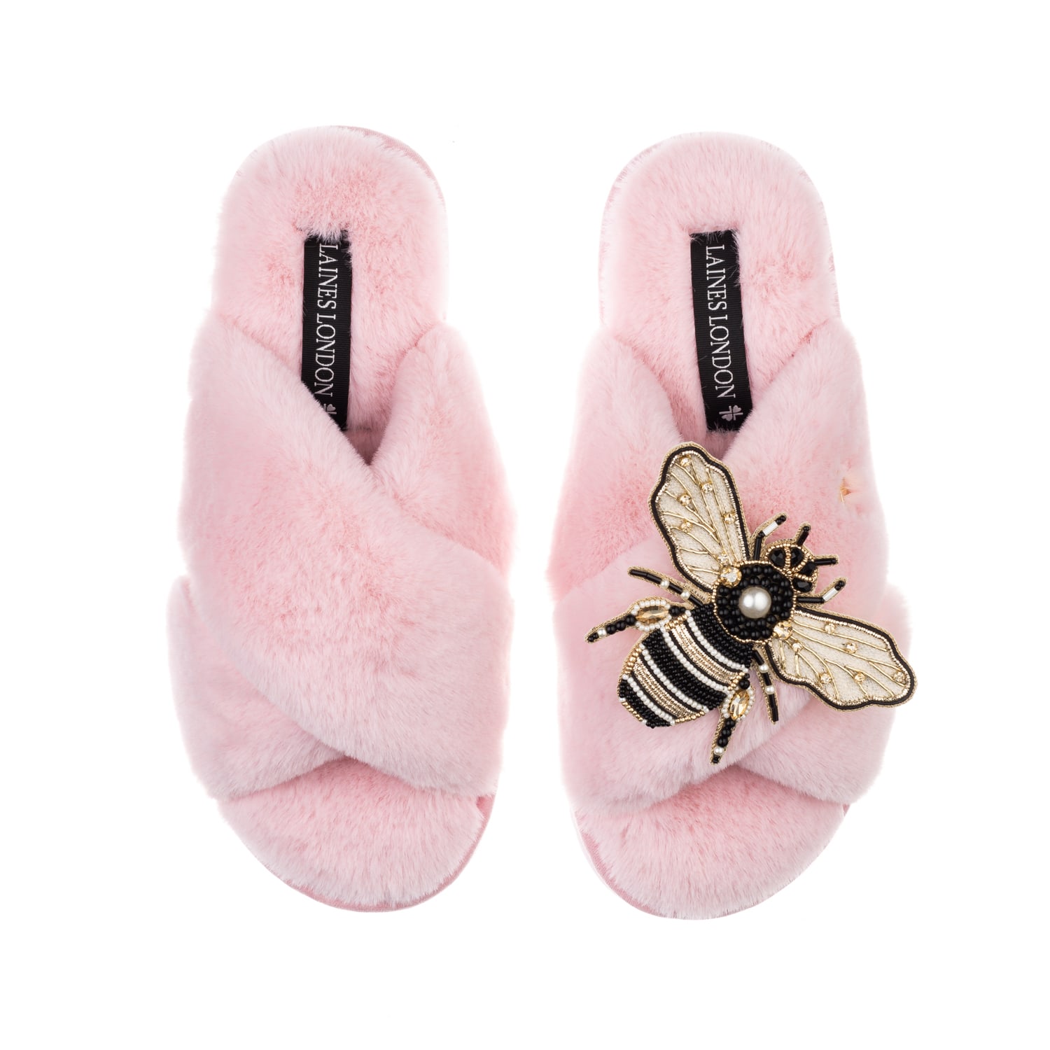 Laines London Women's Pink / Purple Classic Laines Slippers With Cream & Gold Bee Brooch - Pink