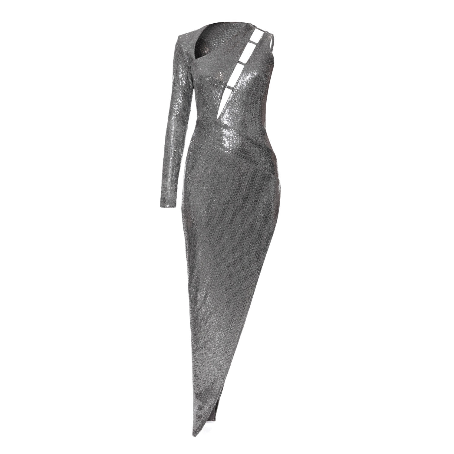 Aggi By Halewski Women's Silver Vivian Steel Grey Asymmetric Sequin Party Dress In Silver