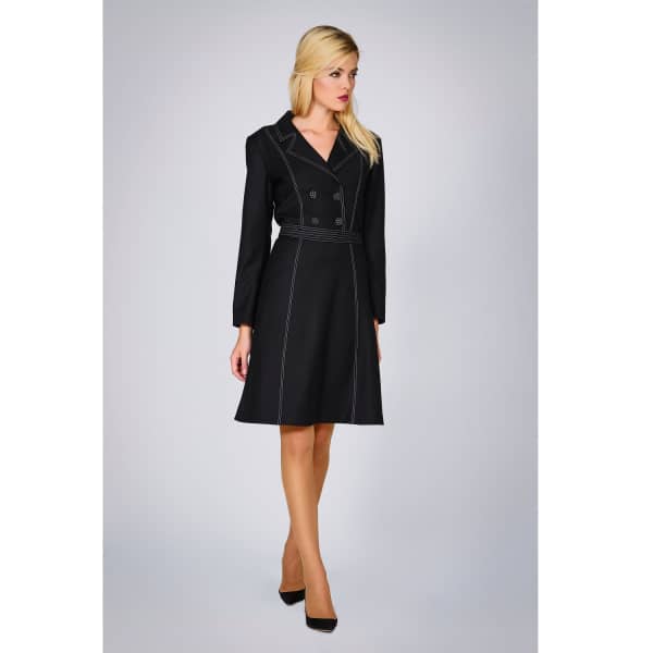 Rumour London Women's Black Annabel Virgin Wool Dress With Pleated Back & Contrasting Stitching In Wool