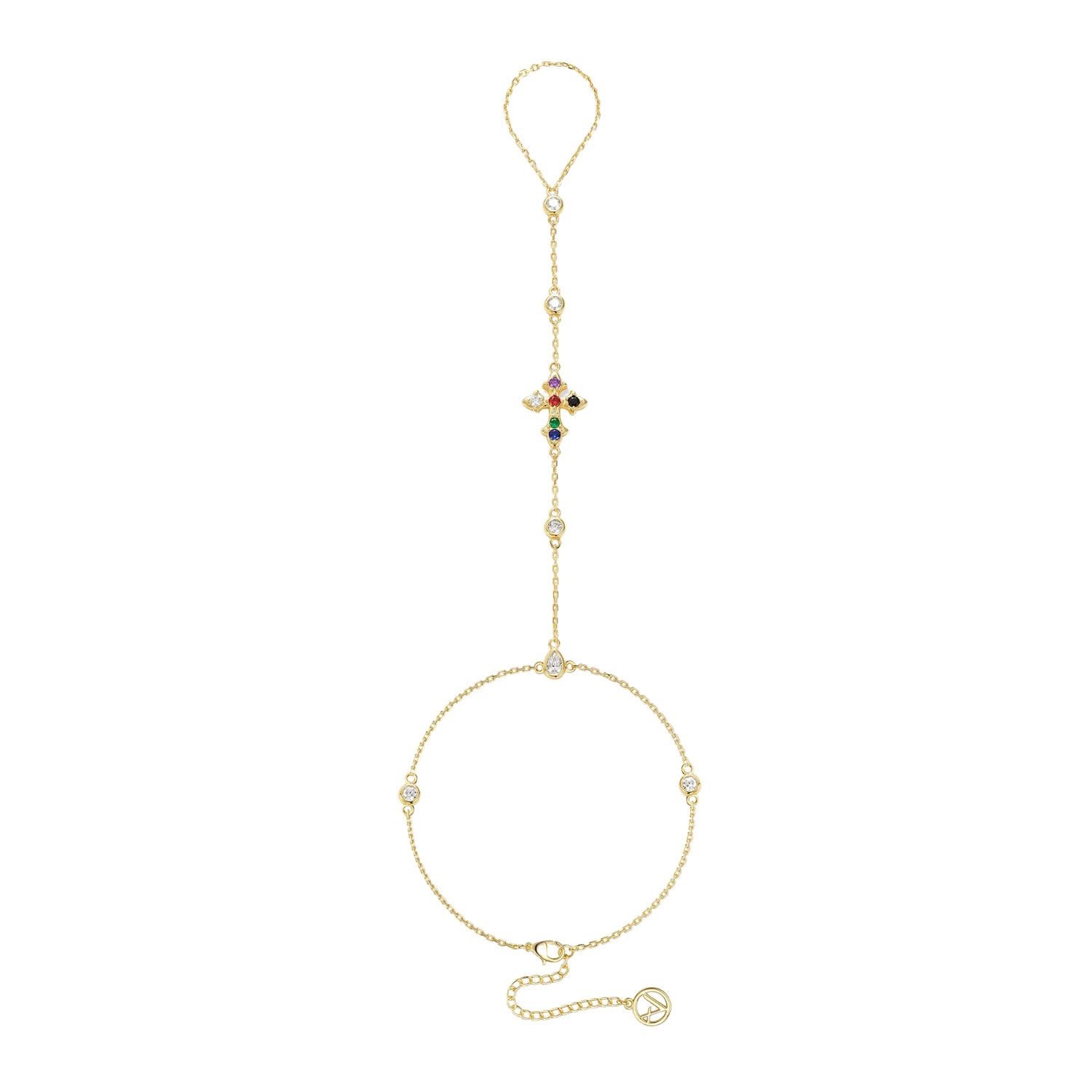 Vanimy Women's Gold Seven Lights Fleur-de-lis Cross Hand Chain