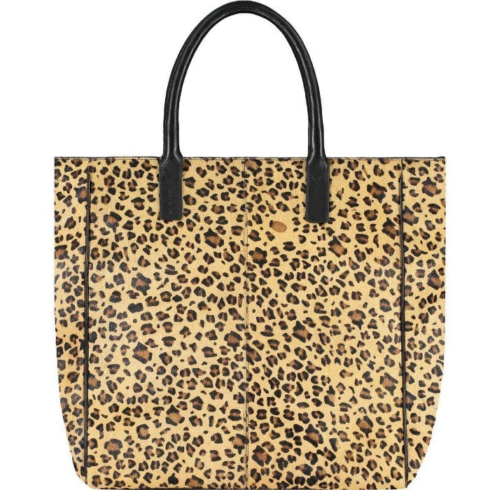 Gold / Brown Leopard Print Calf Hair Large Womens Leather Tote Bag Bybab One Size Brix+Bailey