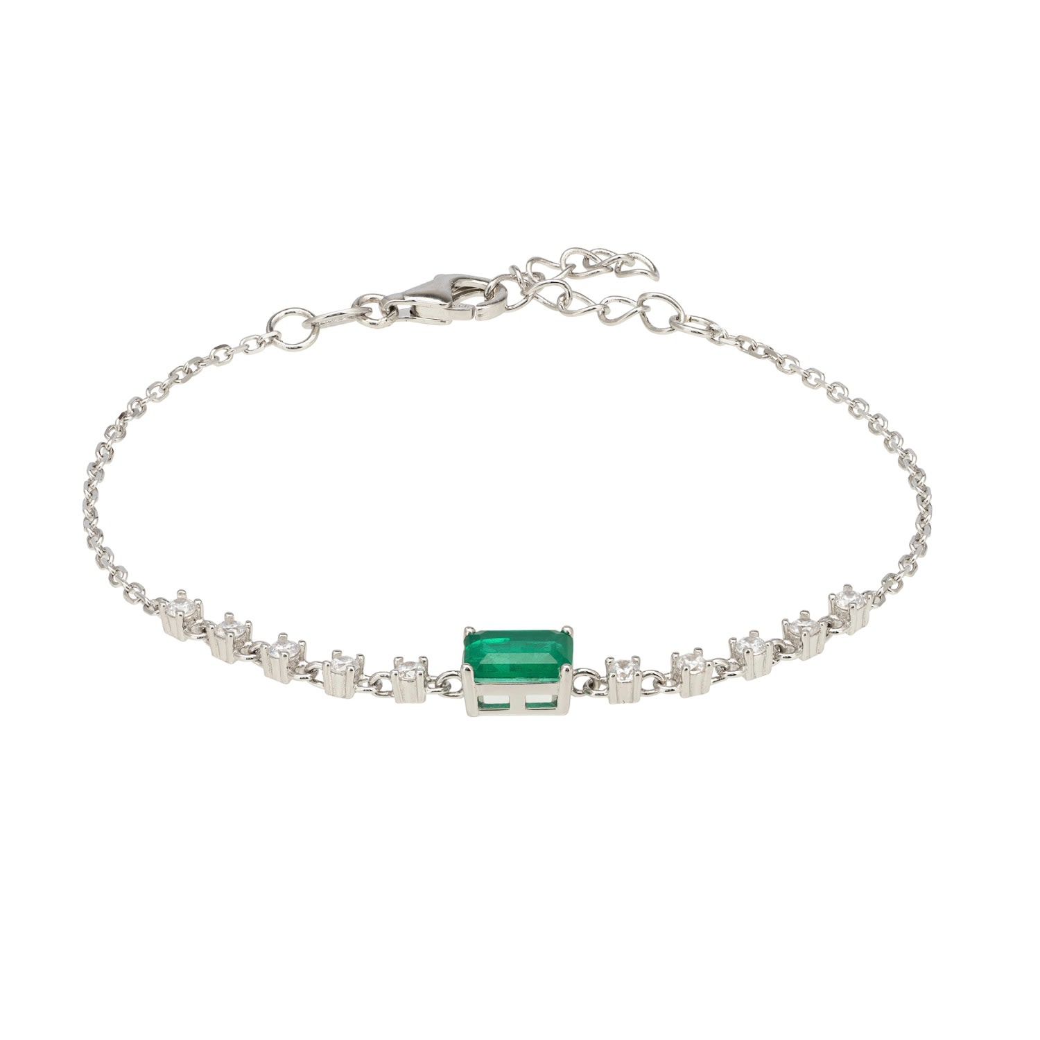 Women’s White / Silver / Green Claudia Gemstone Bracelet Silver Colombian Emerald Latelita