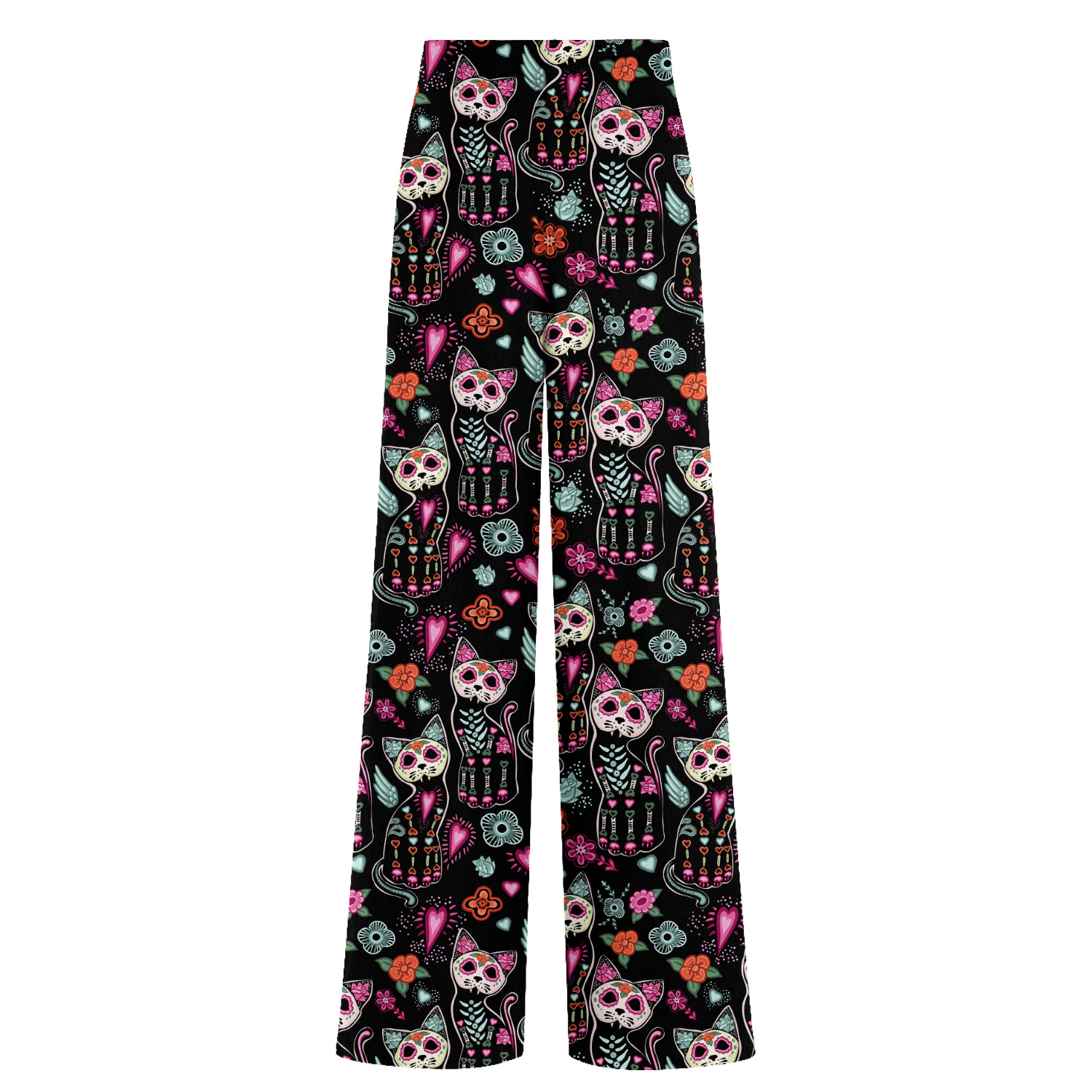 Women's Black / Pink Cat Skeleton Long Loose Pants | Large | Aloha from Deer