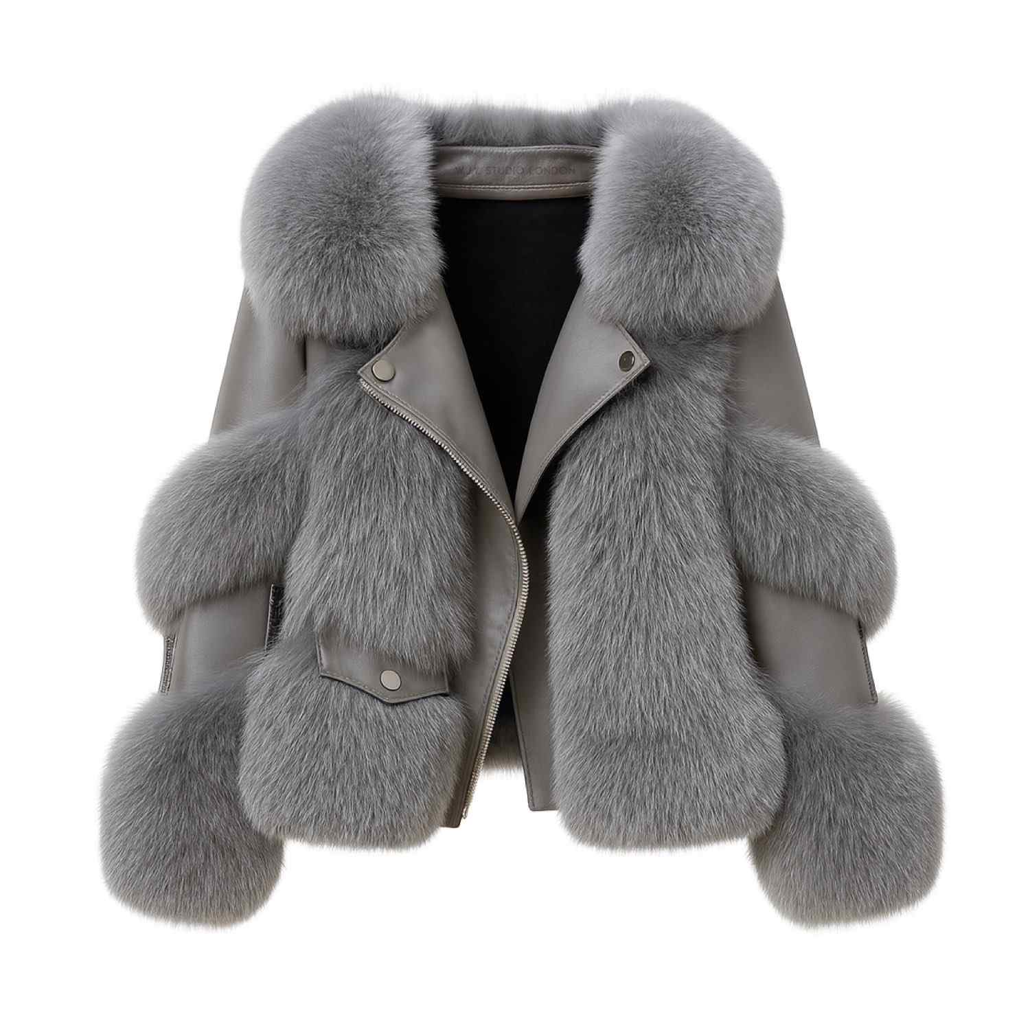 Galaxy Jacket Grey Coat Faux Fur Eco-Friendly Leather Zipper | WJY