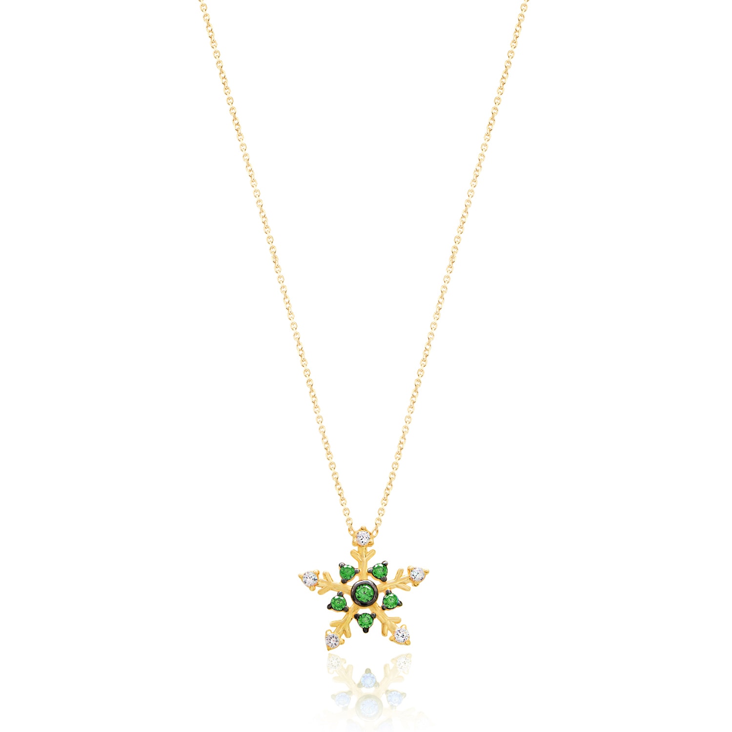 Women’s Green / Gold / White Cher Silver Snowflake Necklace With Green & White Cubic Zirconia Stones Pia & Co.