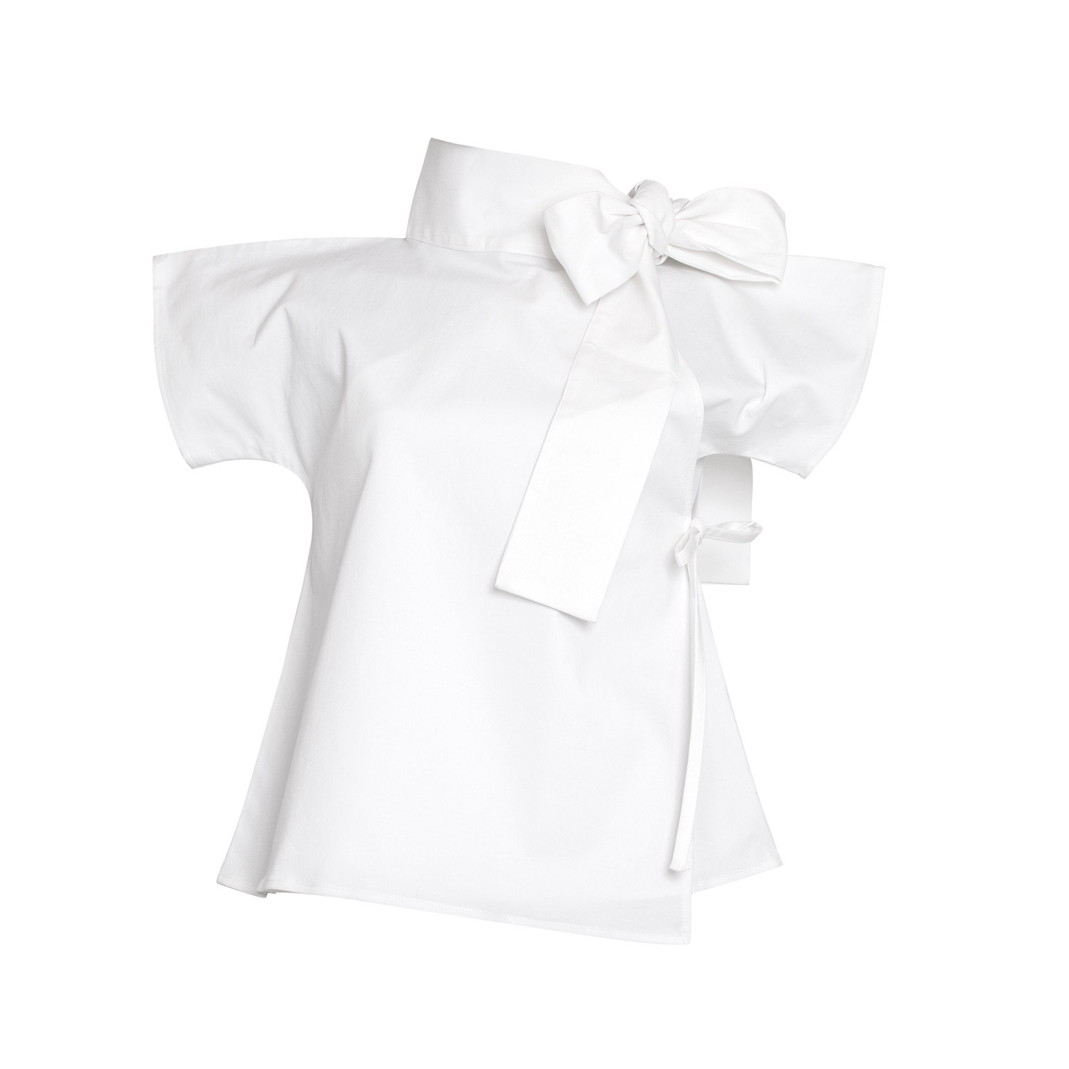 Women’s Halves Blouse With Shoulder Ribbon In White Cotton Small Bianca Popp