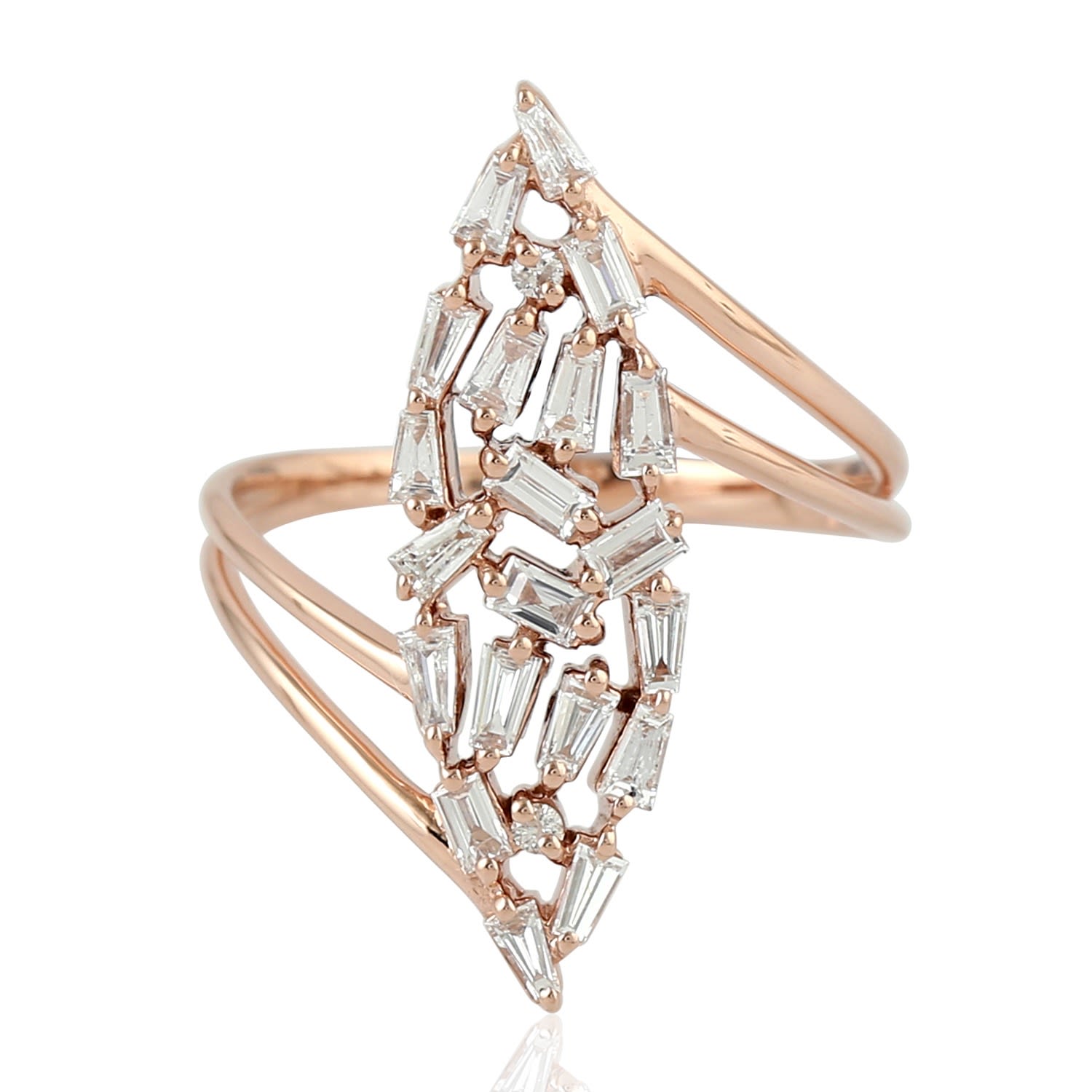 Artisan Women's White / Rose Gold Modern Geometric Rose Gold Ring With Baguette Diamonds
