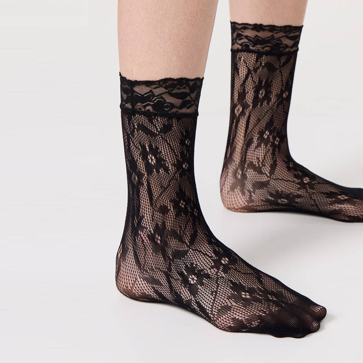 Stems Floral Fishnet Socks In Black