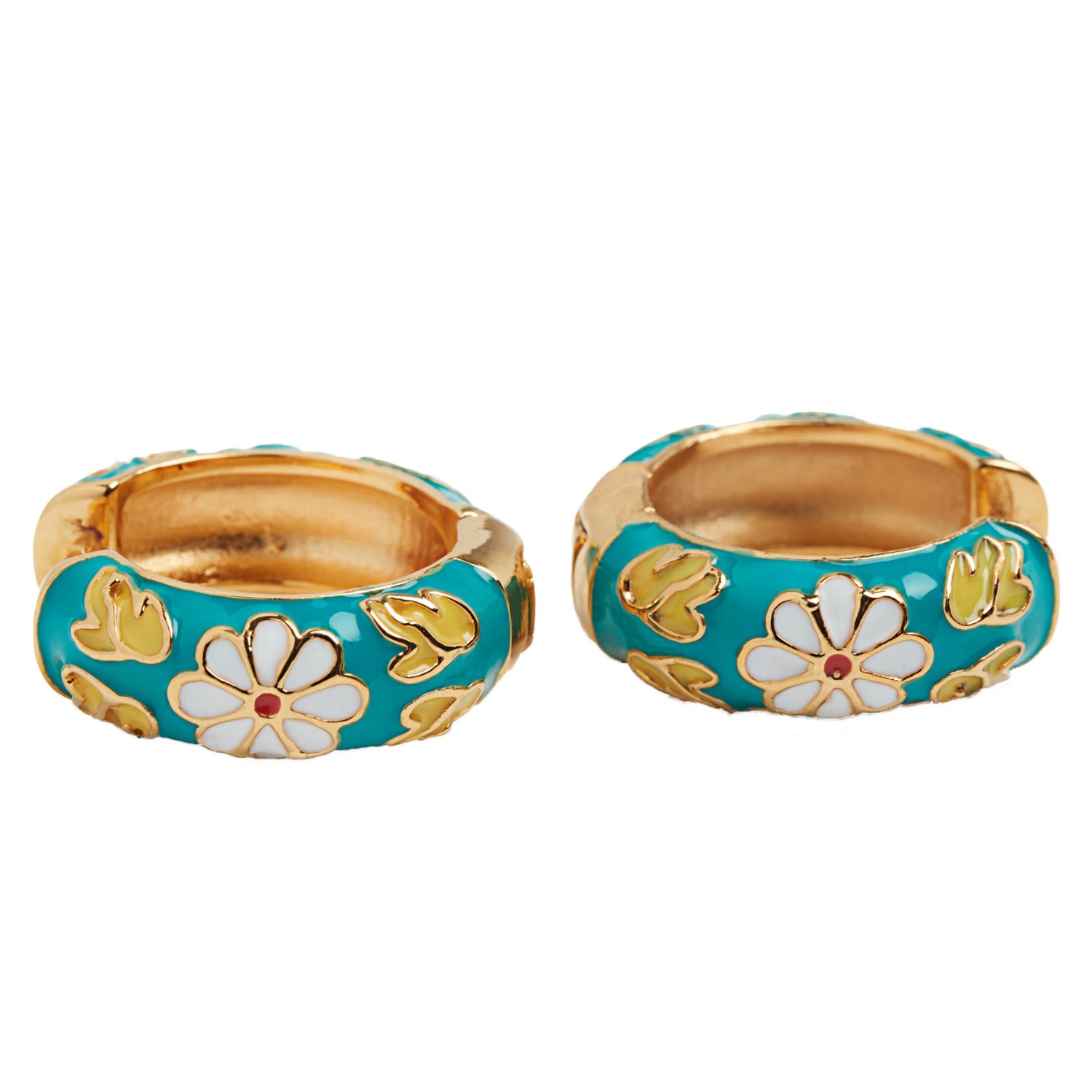 Women’s Gold / Green Kelly Green Floral Enamel Hoop Earrings Lovard