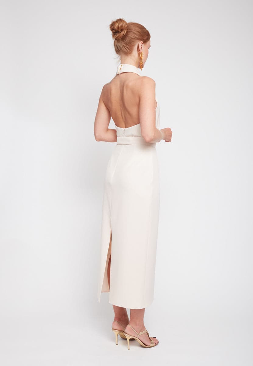 Undress Neutrals Celia Halter Neck Midi Dress - White