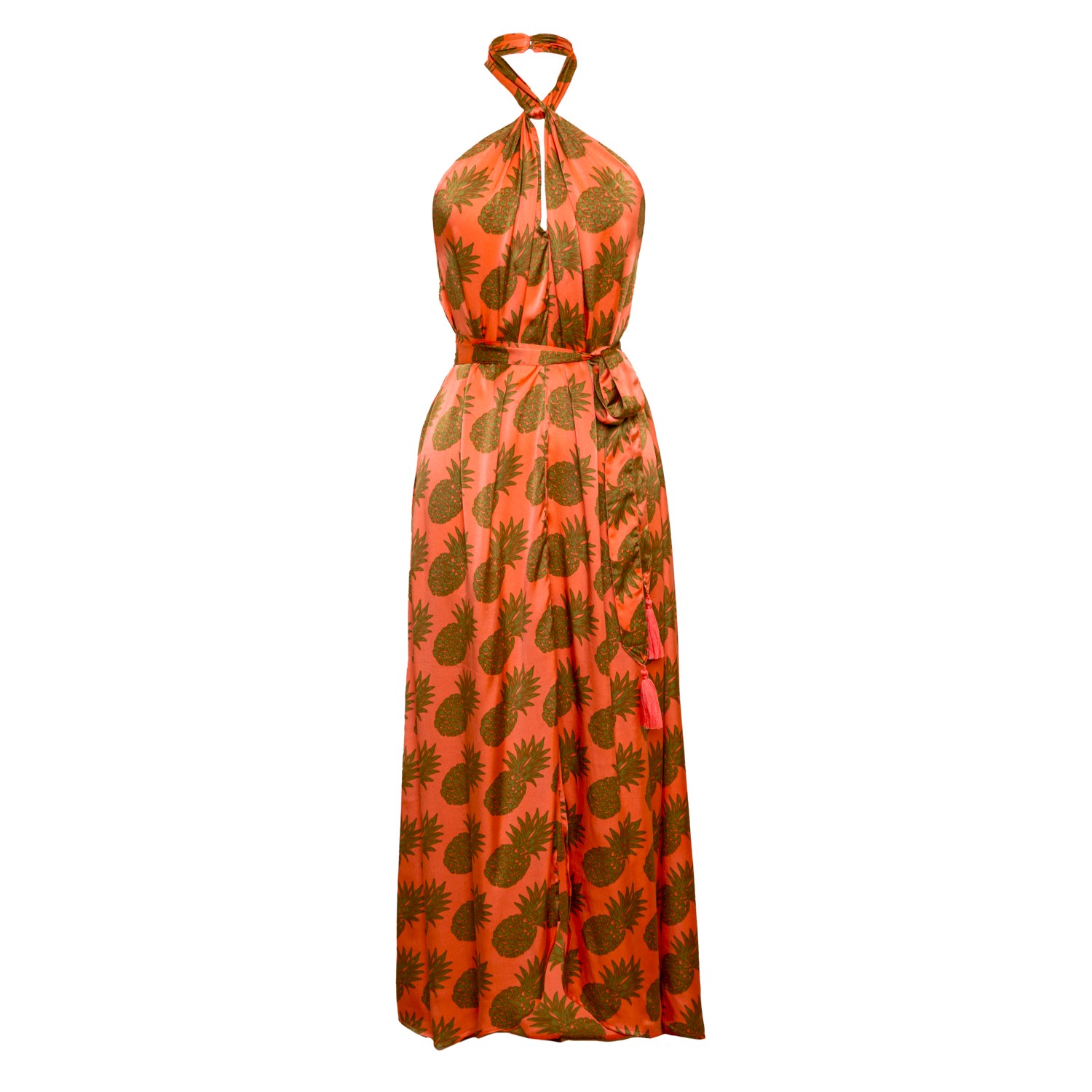 Women’s Yellow / Orange Delightful Sarong Style Halter Neck Dress - Silk - Pineapples One Size [Et Cetera] Woman