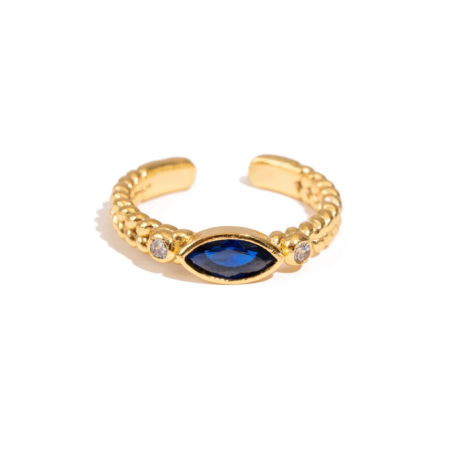 Ebru Jewelry Women's Gold / Blue Sapphire Teardrop Gemstone Adjustable Gold Ring - Blue In Gold