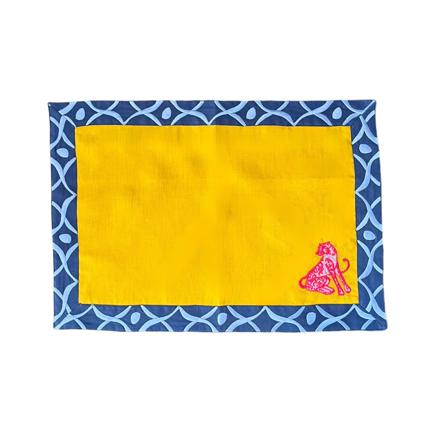 Geliving Yellow / Blue Pink Panther Mustard Linen Placemat Set Of Two In Yellow