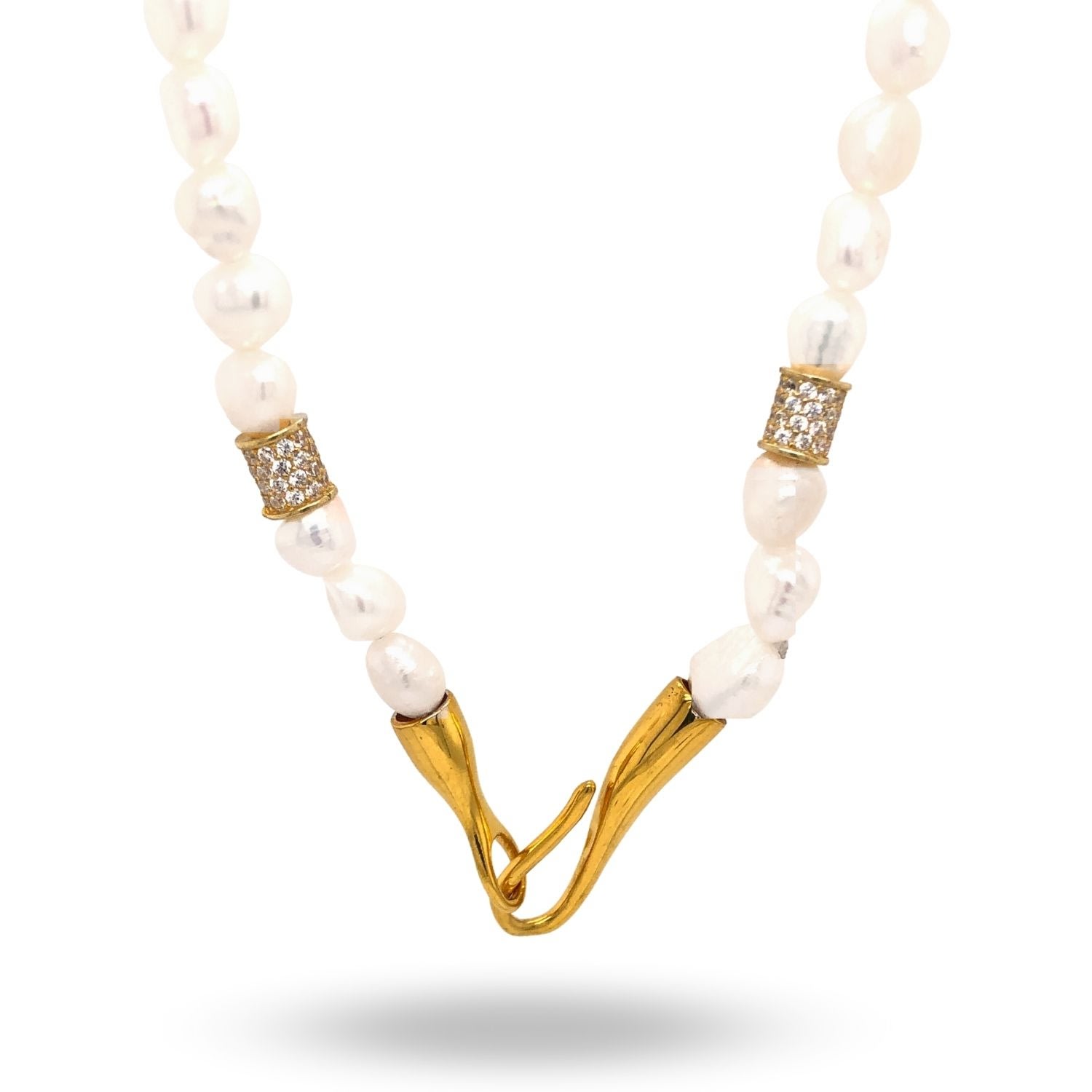 Linya Jewellery Women's Gold Bayem Stone Pearl Necklace In Gold