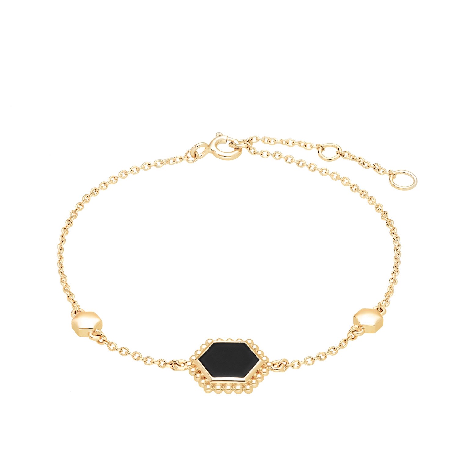 Women’s Black Onyx Flat Slice Bracelet In Gold Sterling Silver Gemondo