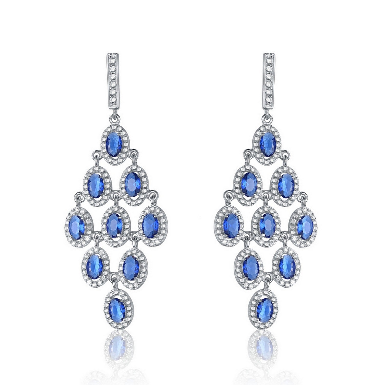 Women’s Blue / White / Silver Sterling Silver Sapphire Cubic Zirconia Chandelier Earrings Genevive Jewelry