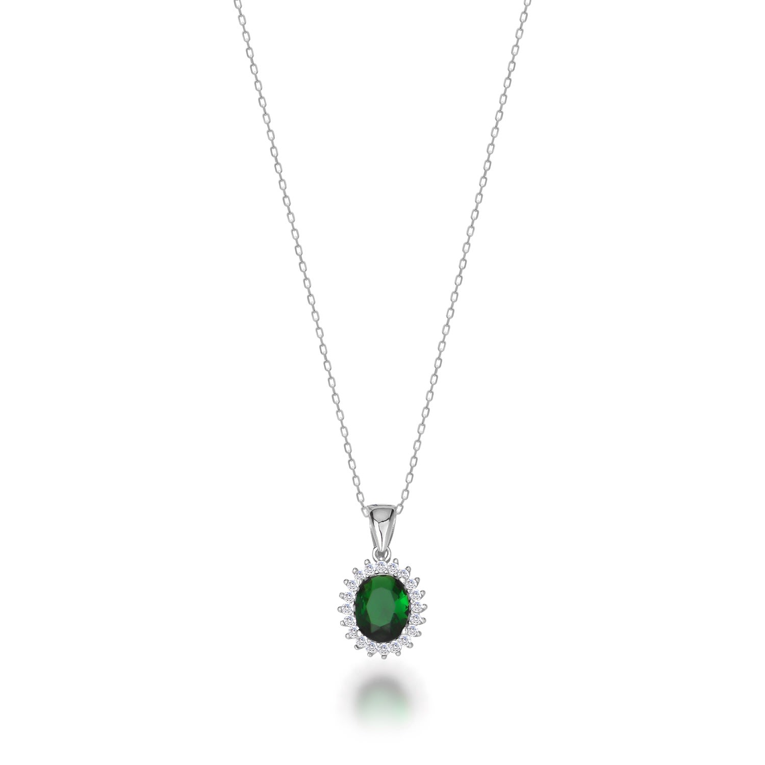 Women’s Silver Emerald Green Stone Pendant Necklace By Eda Dogan