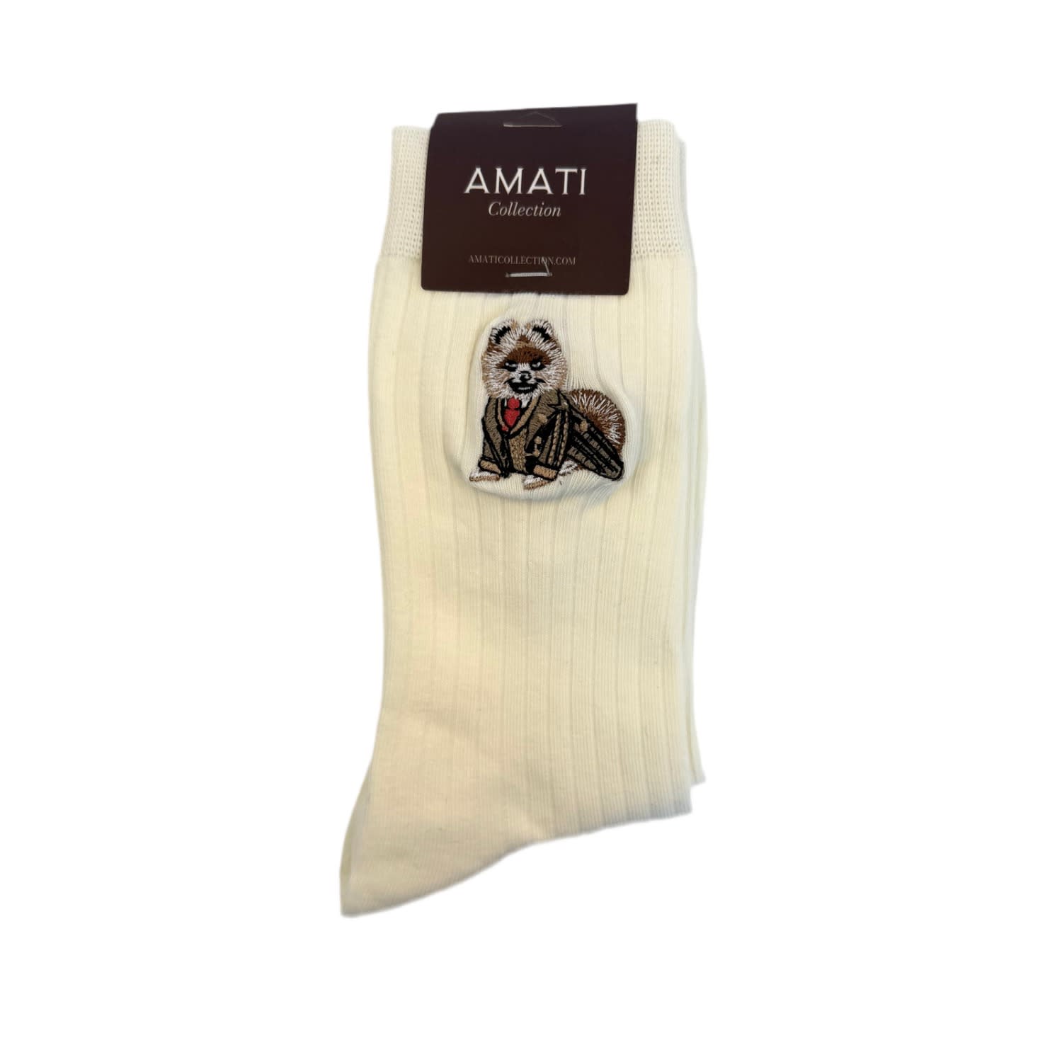 Amati Collection Women's Neutrals / White Pomeranian Embroidered Socks Unisex Cotton - White In Neutral