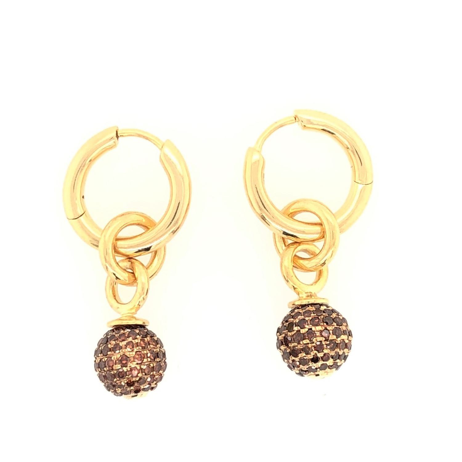 Artisan Women's Gold / Brown Colored Diamond Bead Huggie Earrings In Yellow Gold In Multi
