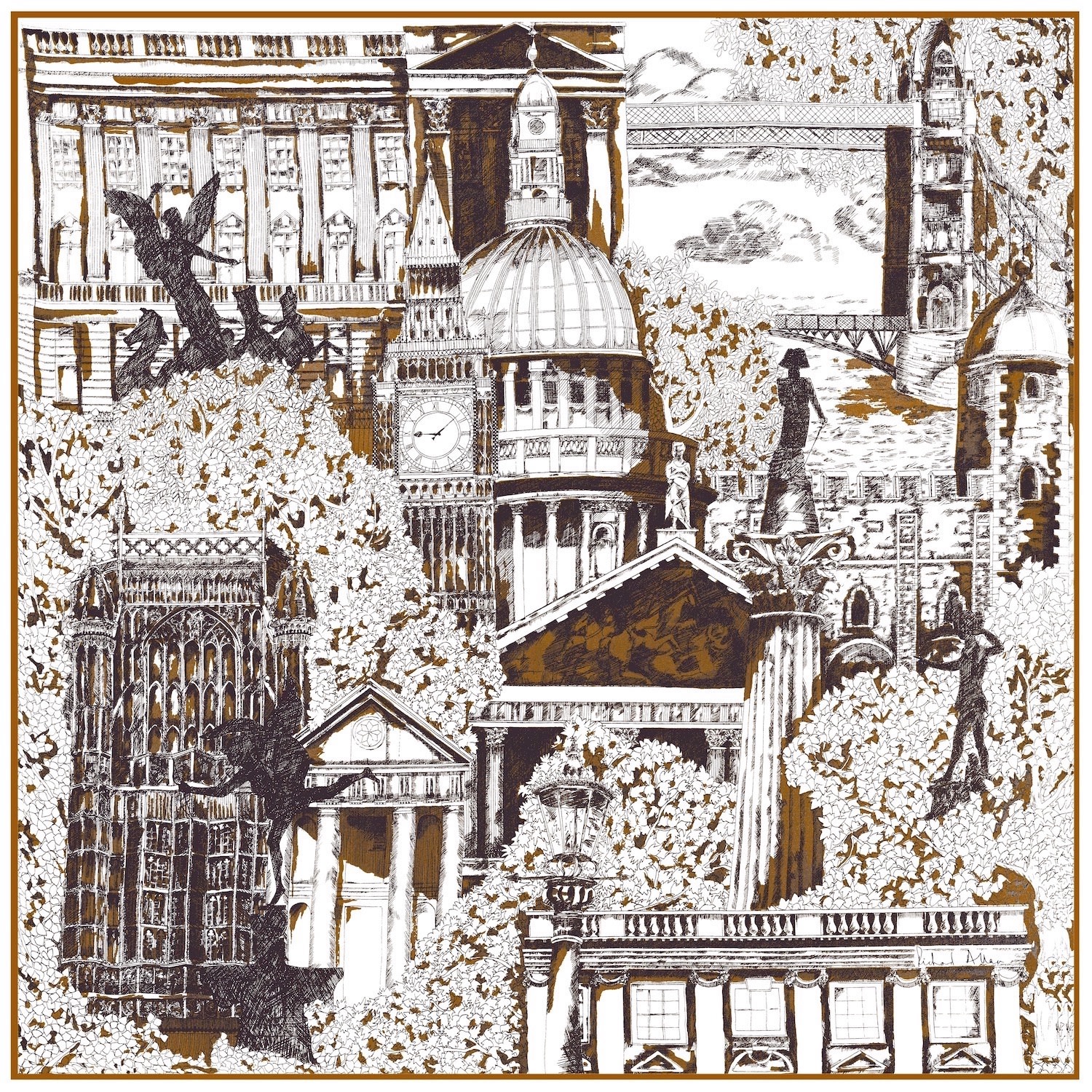 Brown / Yellow / Orange Ginger London Design Print Richard Allan London