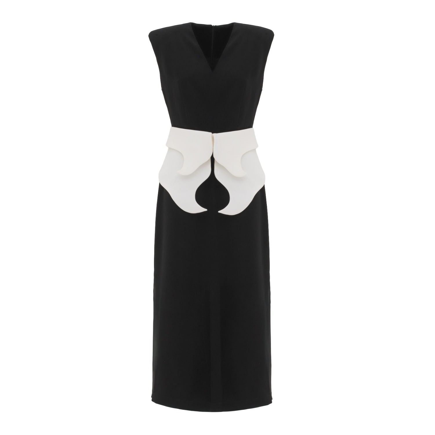 Julia Allert Women's Black / White Structured Sleeveless V-neck Dress With Waist Belt – Black , White In Black