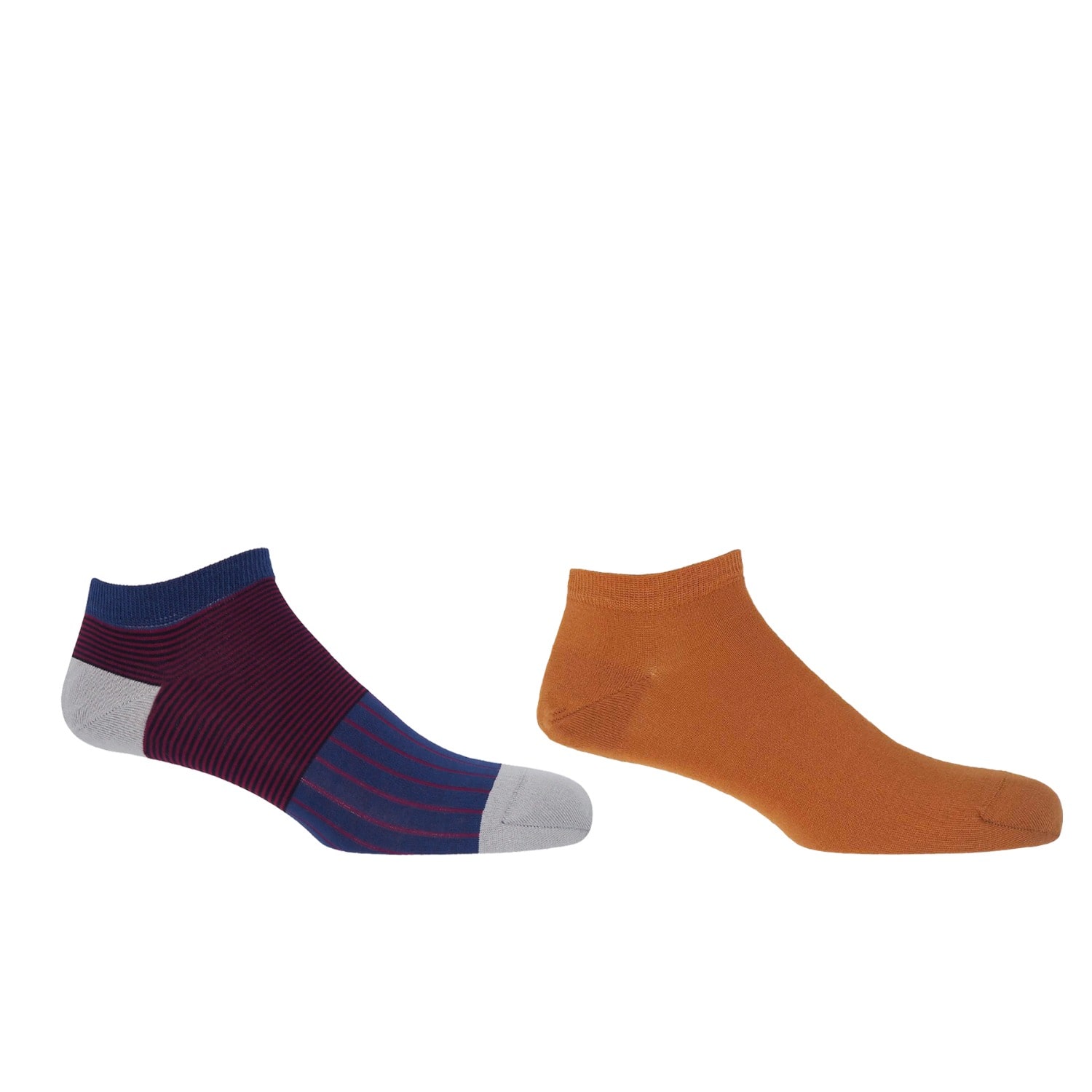 Peper Harow - Made In England Oxford Stripe Navy & Classic Burnt Orange Men's Trainer Socks Bundle In Multi