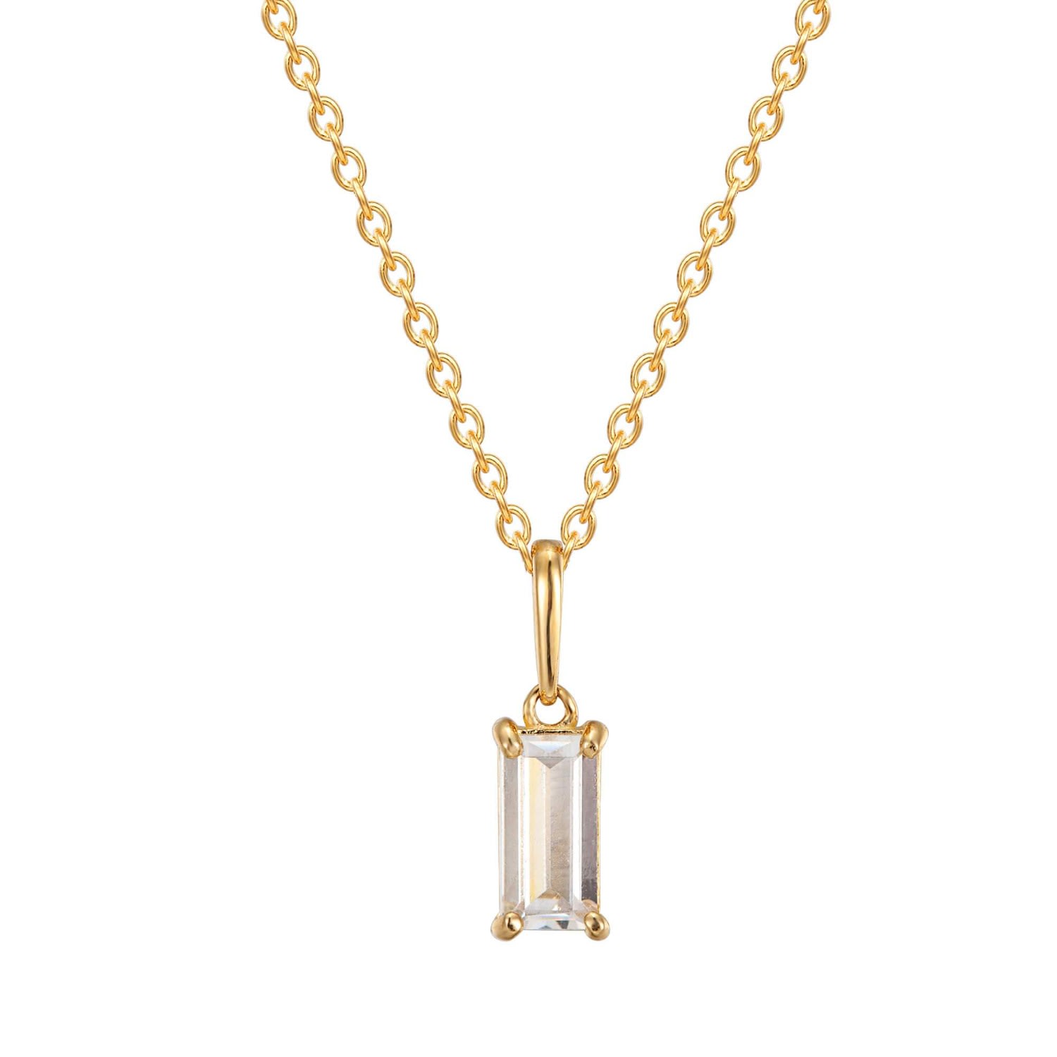 Women’s 9Ct Gold Baguette Cz Charm Necklace Seol + Gold