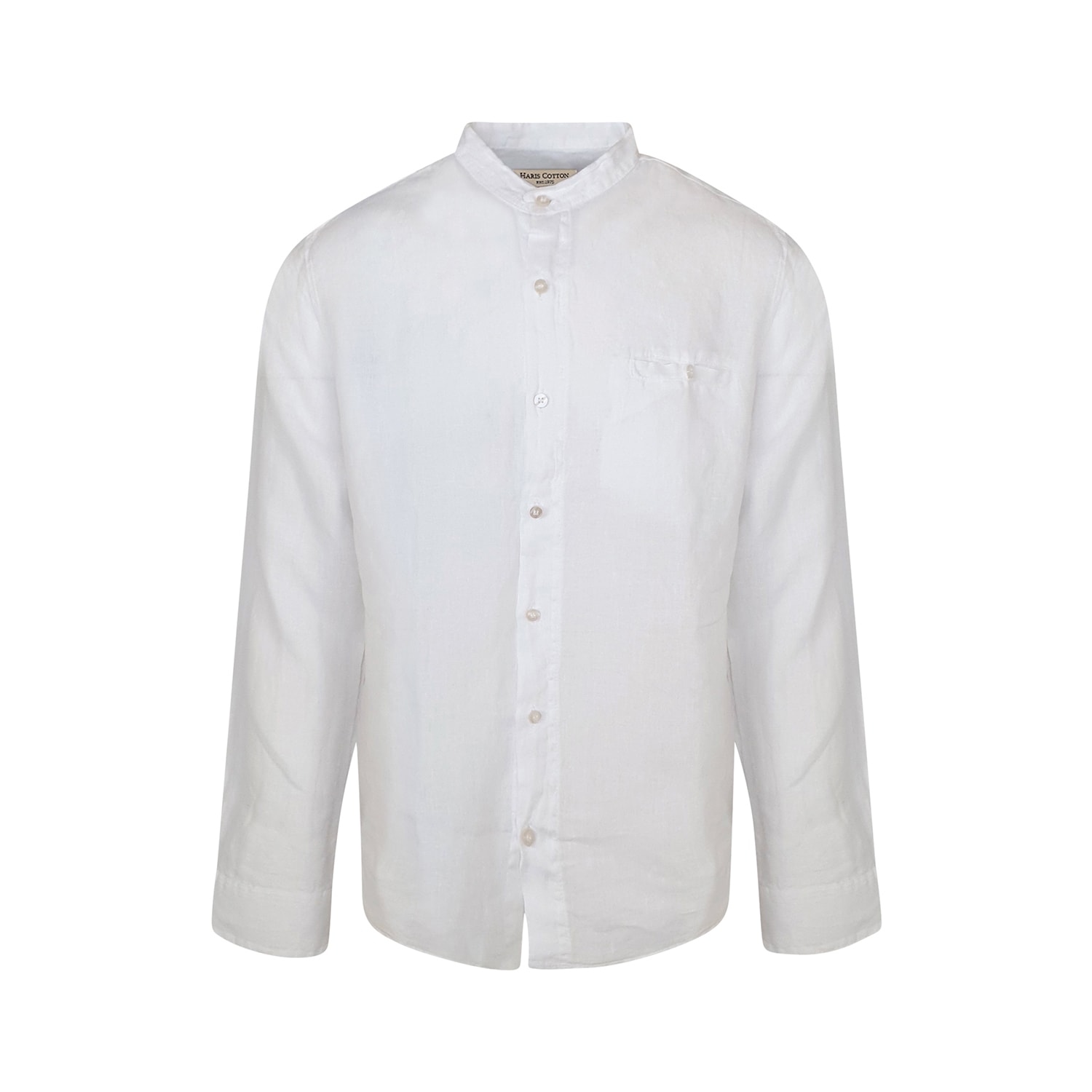 Men’s Slim Fit Mandrin Neck Linen Shirt-White Small Haris Cotton