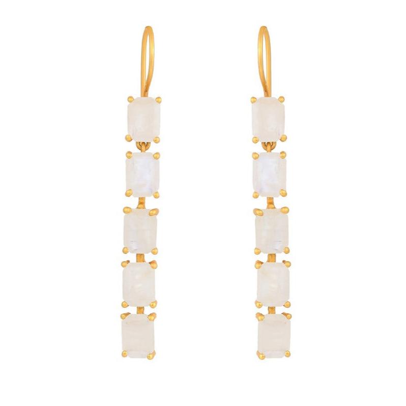 Opium Jewels Women's Gold / White Baguette Cut Droplets In Rainbow Moonstone