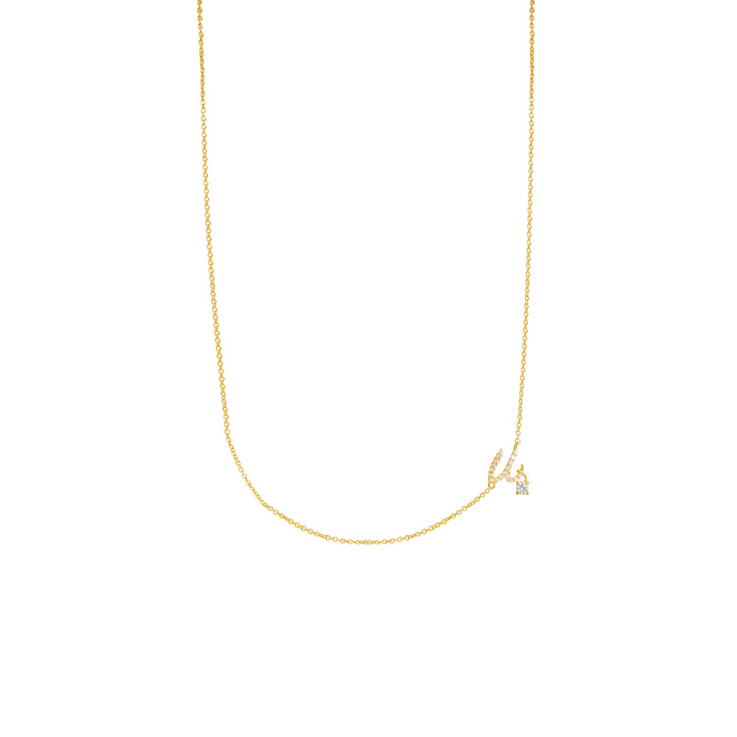 Lavani Jewels Women's Gold / White Zircon "u" Initial Necklace In Gold
