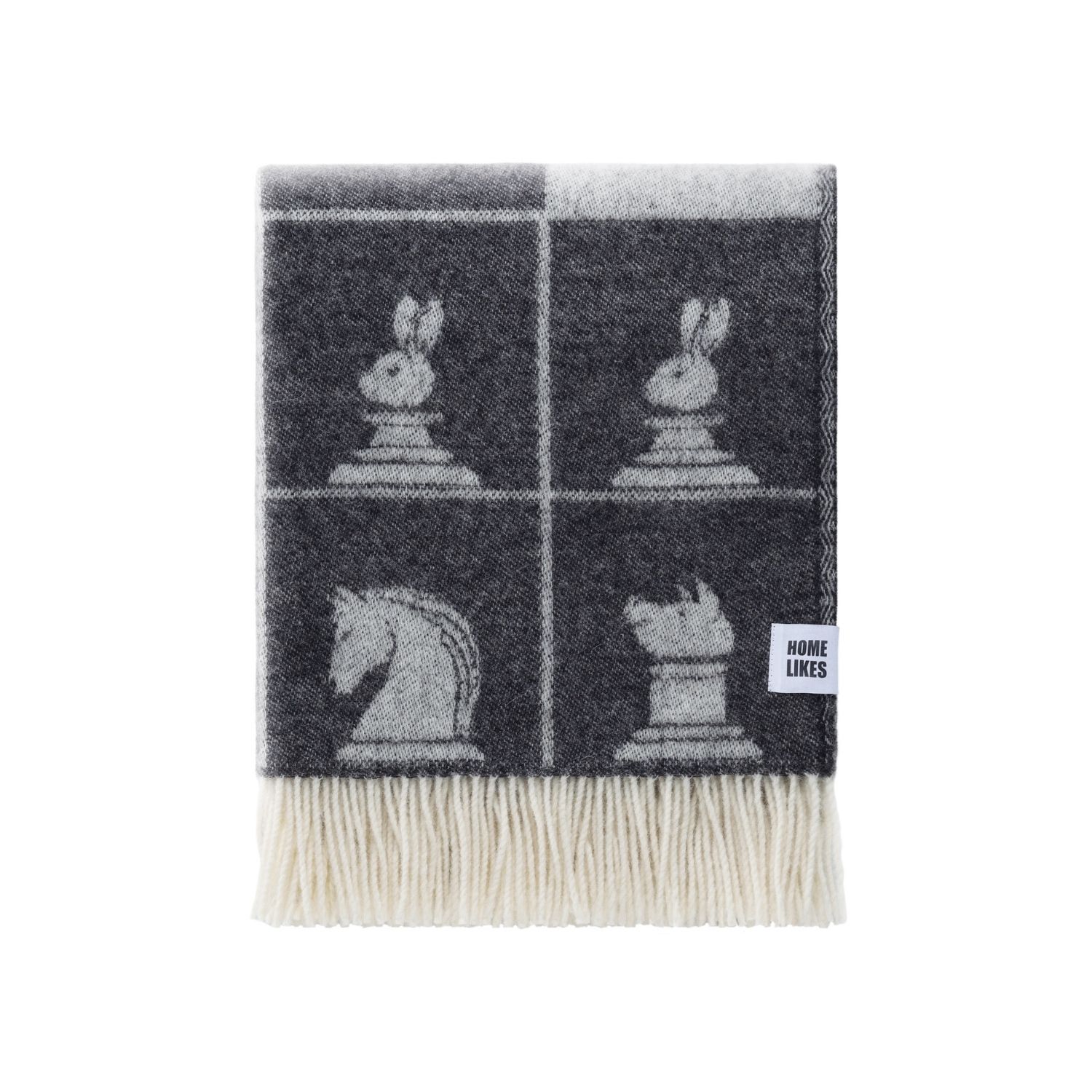J.j.textile Black / White Monochrome Chess Wool Throw
