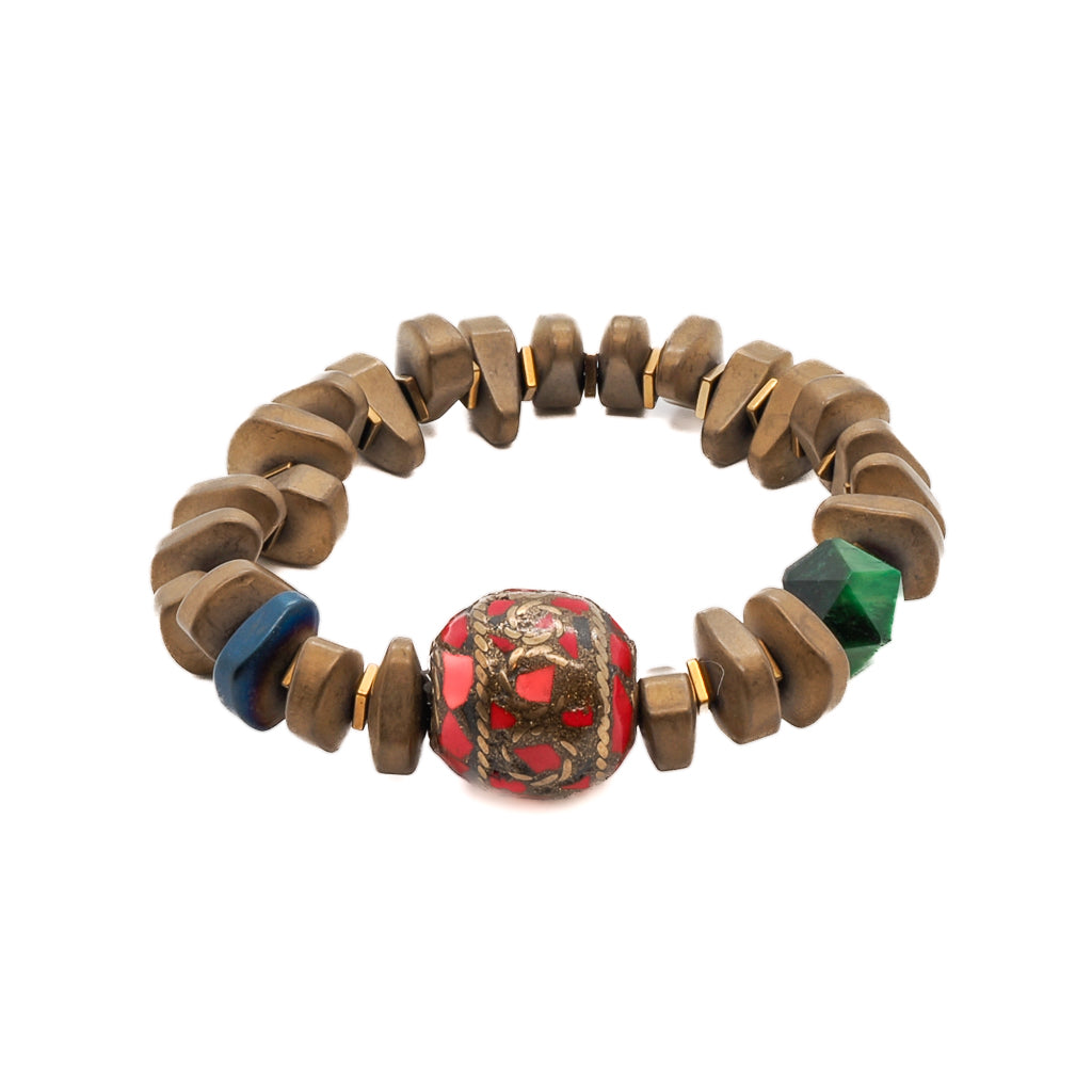 Women’s Gold / Green / Blue Vintage Nepal Bracelet Ebru Jewelry