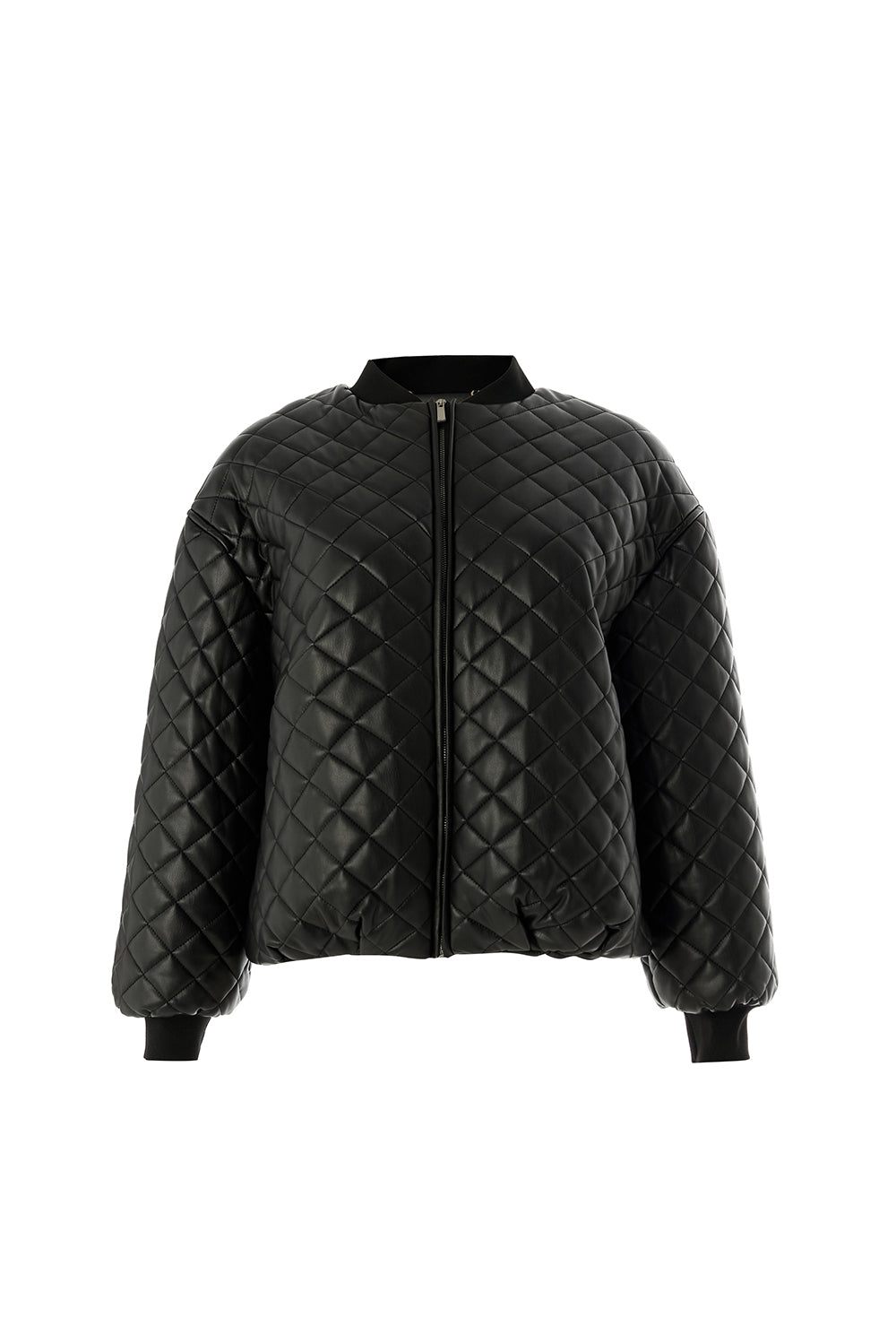 Women's Regular Fit Shirt Collar Quilted Faux Leather Jacket