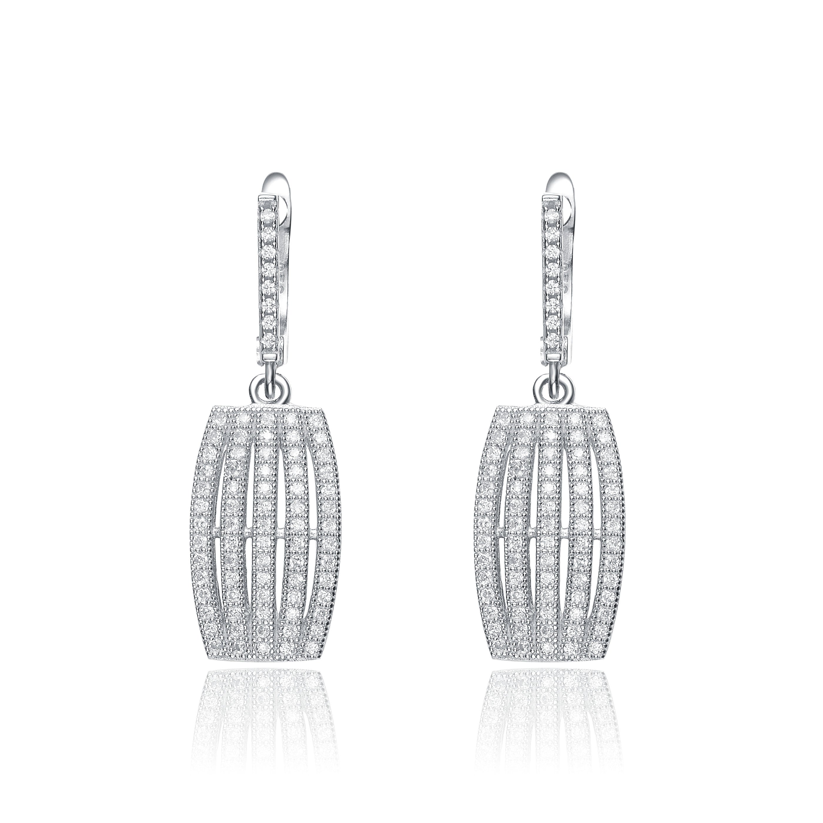 Genevive Jewelry Women's White / Silver Sterling Silver Cubic Zirconia Five Strand Dangle Earrings In Multi