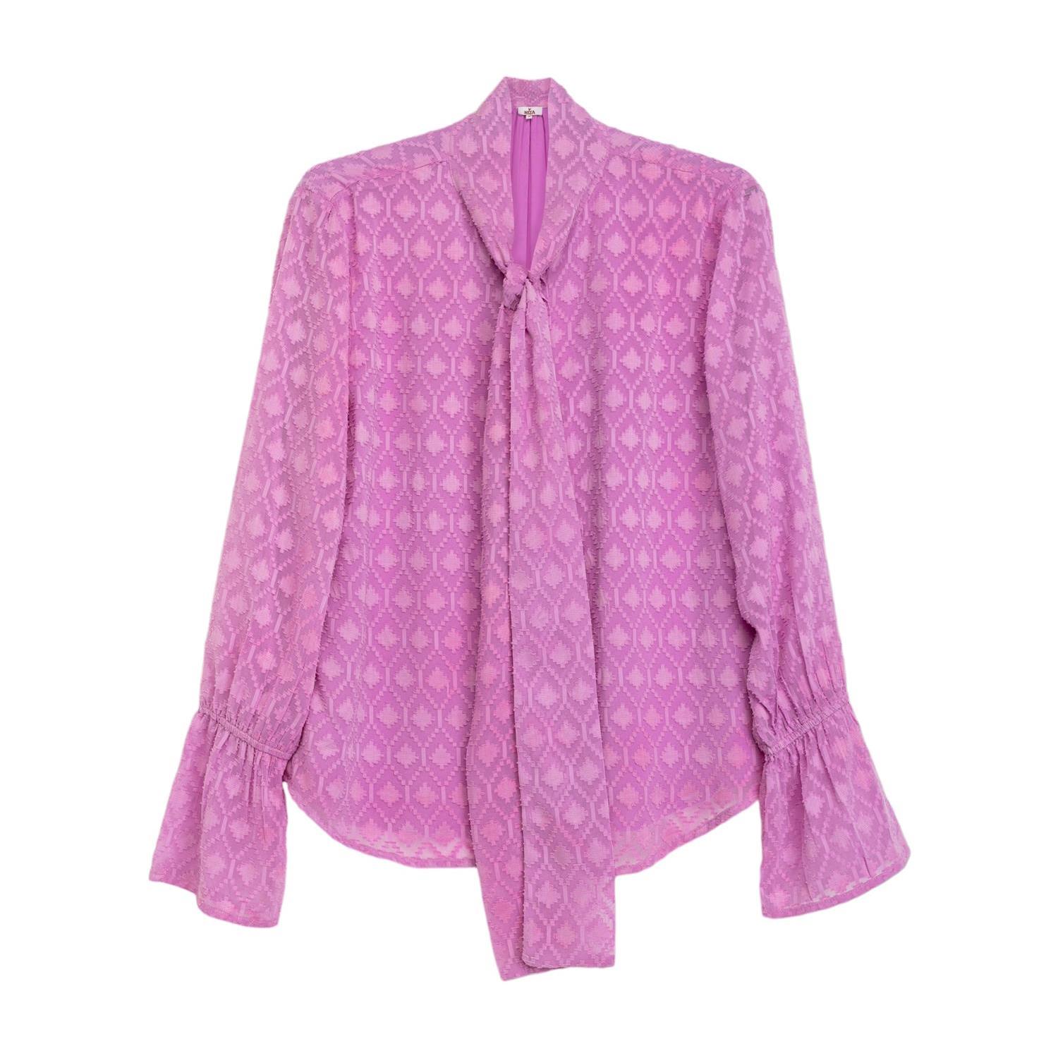 Women’s Pink / Purple Long-Sleeved Blouse With Lace Collar And Long Sleeves Lilac Extra Large Niza