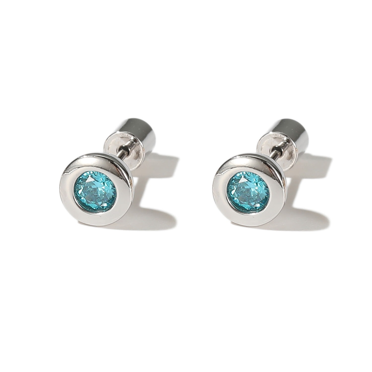 Classicharms Women's Blue / Silver Aurora Silver Bezel Set Aquamarine Blue Solitaire Stud Earrings