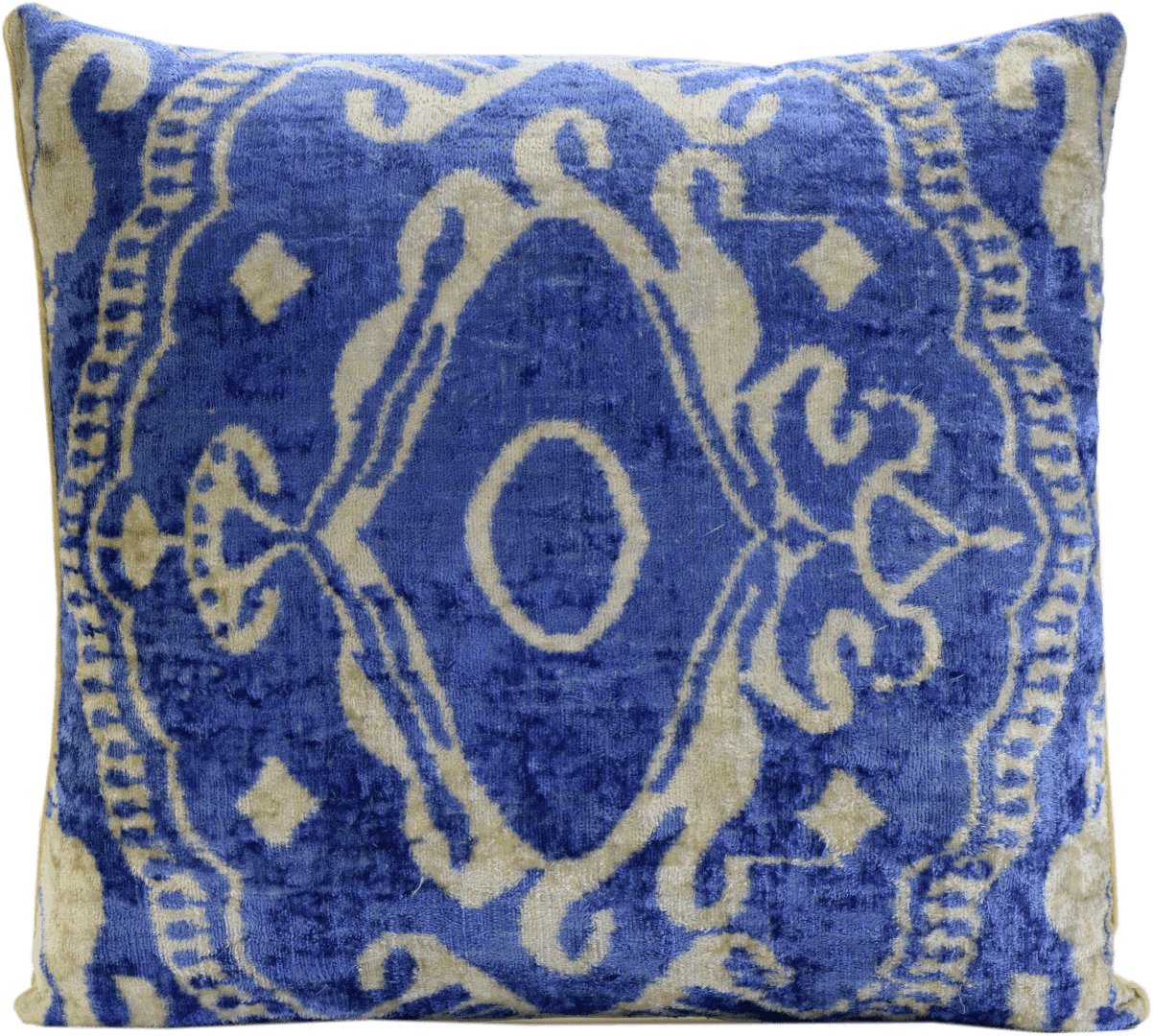 Hand-Woven Silk Velvet Ikat Cushion - Royal Blue And Cream Teapot One Size Anor Living