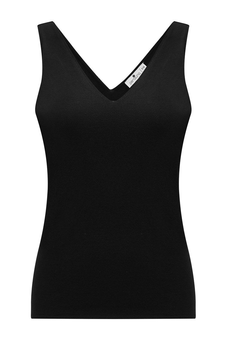 Women’s Ruby Top V-Neck Fine Knit Tank Top In Black L/Xl Peraluna