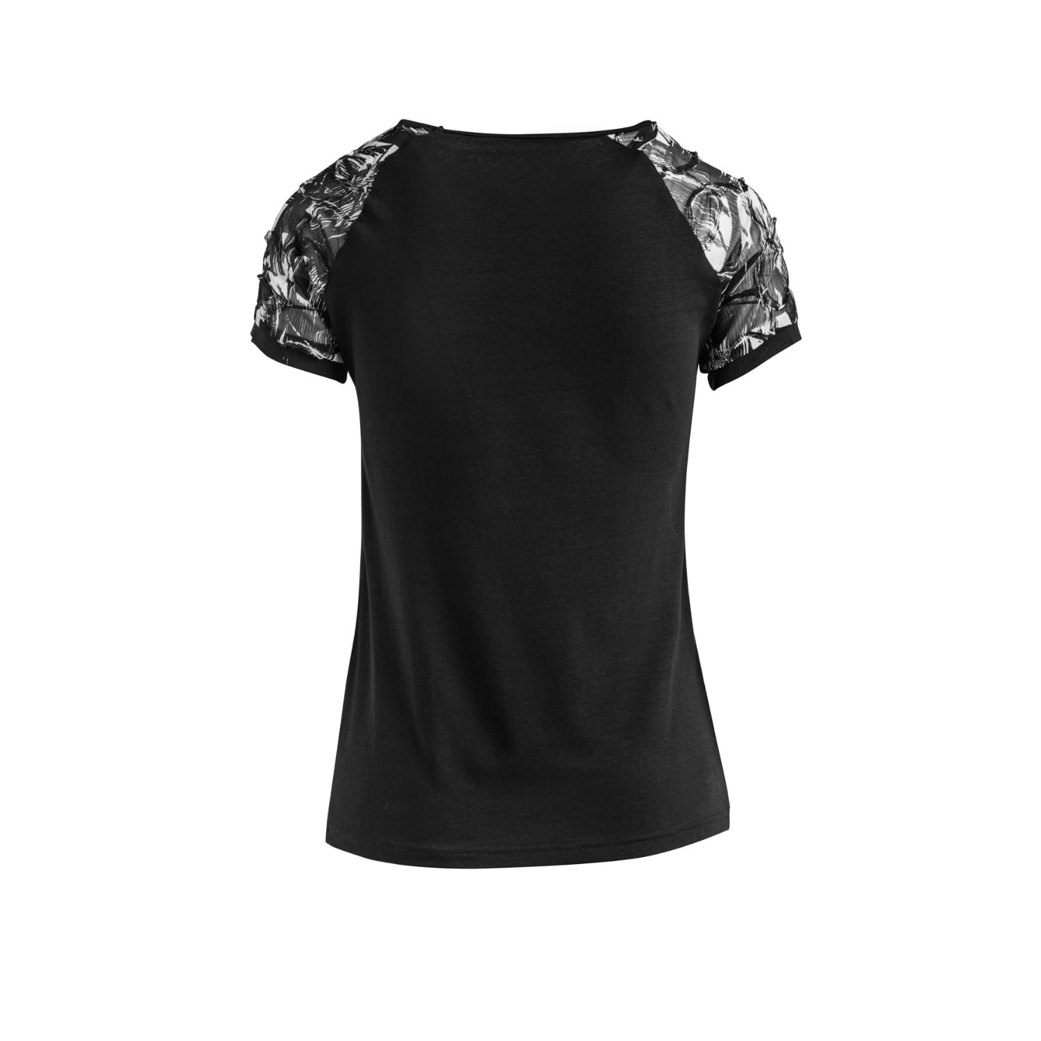 Women’s Black Top With Net Jacquard Sleeves In Stretch Jersey Sustainable Fabric Extra Large Conquista