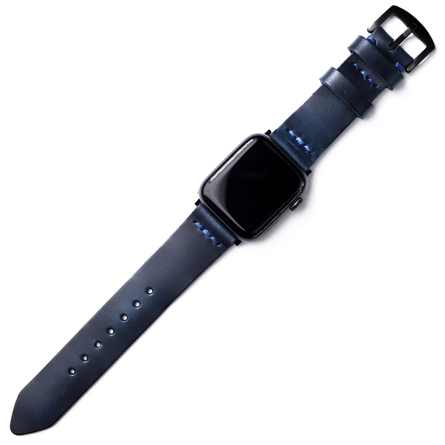 Roarcraft Men's Black / Blue Apple Watch Leather Band - Indigo Blue In Black/blue