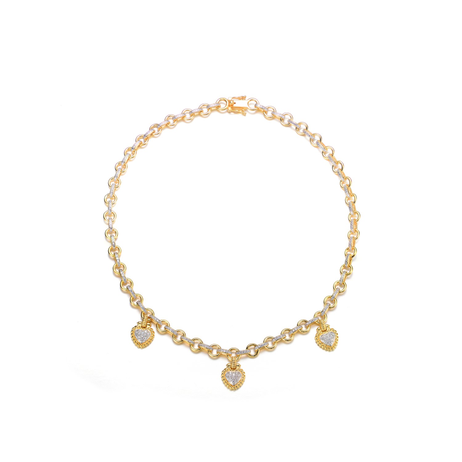 Genevive Jewelry Women's Gold / White Gold Overlay Clear Cubic Zirconia Three Stone Necklace In Multi