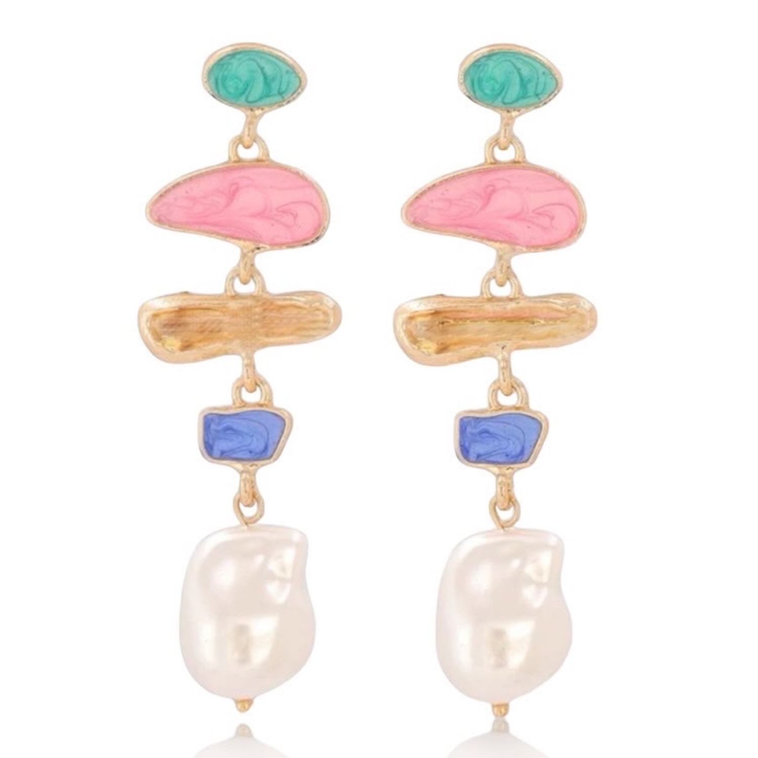 Women’s Green / Pink / Purple Layered Baroque Pearl Drop Earrings Pink Piglet Collection