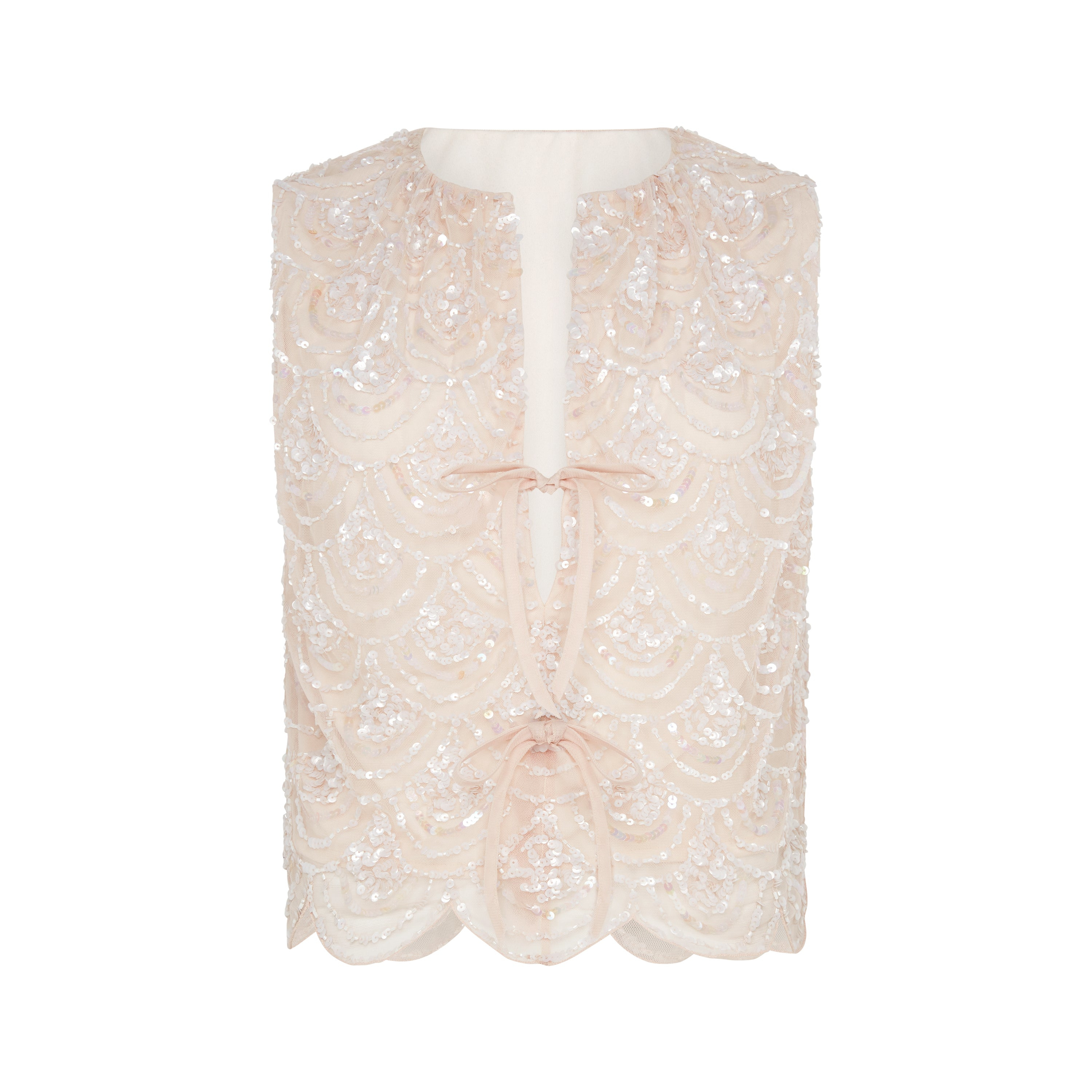 Rose & Nancy Women's White Erin Pink Pearl Scalloped Shell Top In White