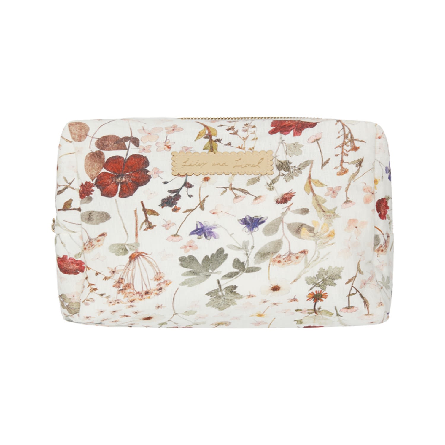 Lily And Lionel White Nola Pressed Floral Wash Bag In Cream In White