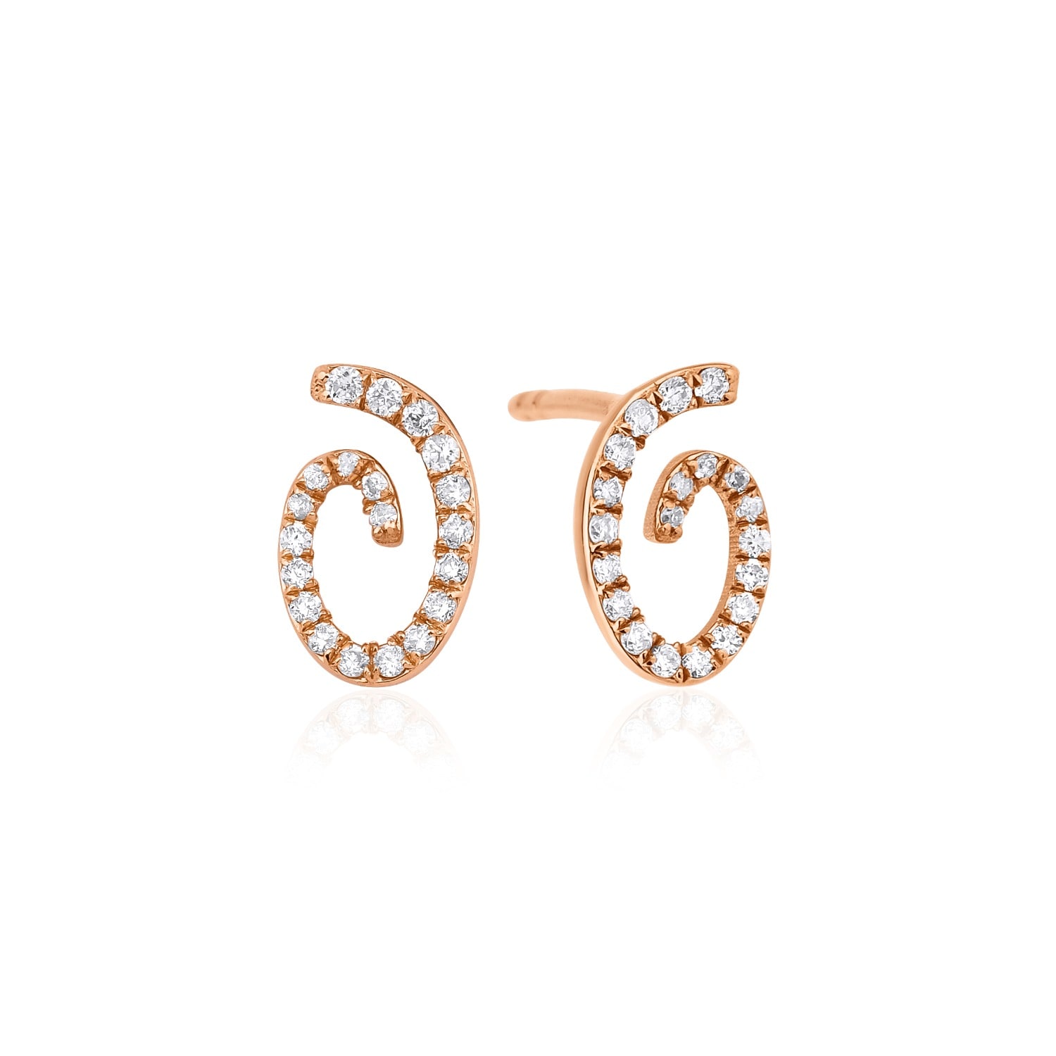 Melez Mini Atelier Women's Gold / Rose Gold / White Spiral Halo Earrings - Solid Rose Gold With Diamonds