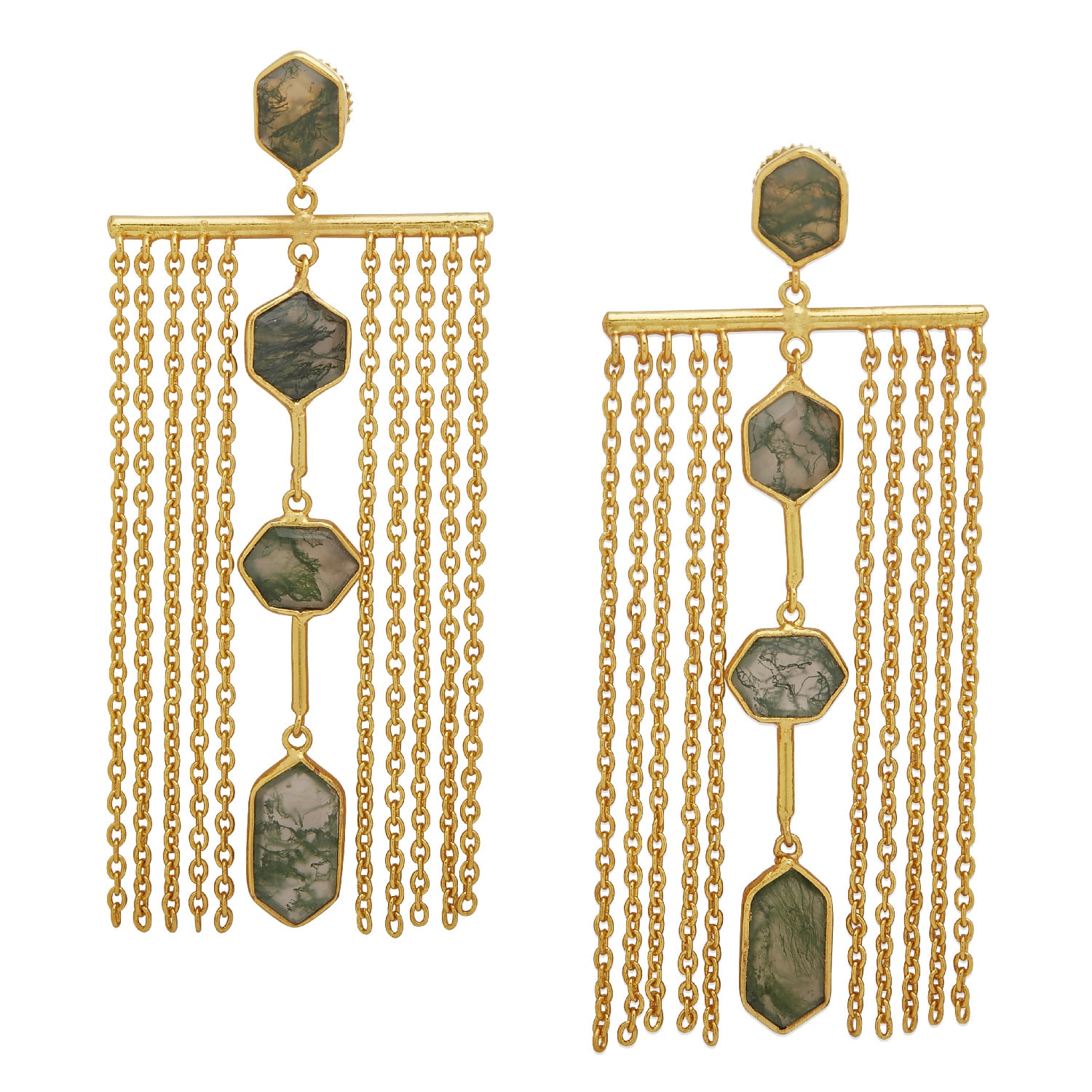 Women’s Gold / Green Gold Zelena Chandelier Earrings With Moss Agate Dhwani Bansal