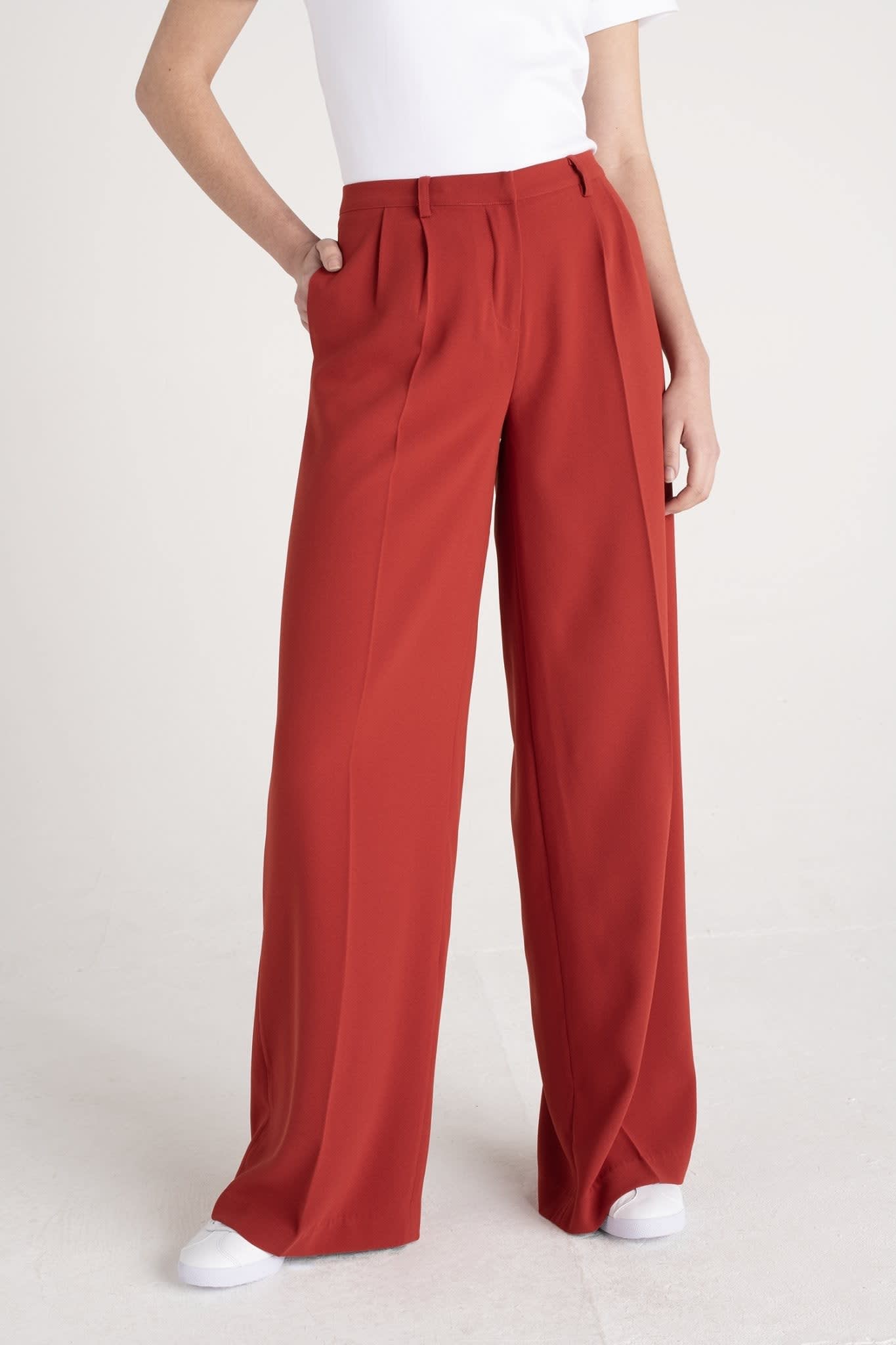 Wide Leg Stretch Pants - Crimson