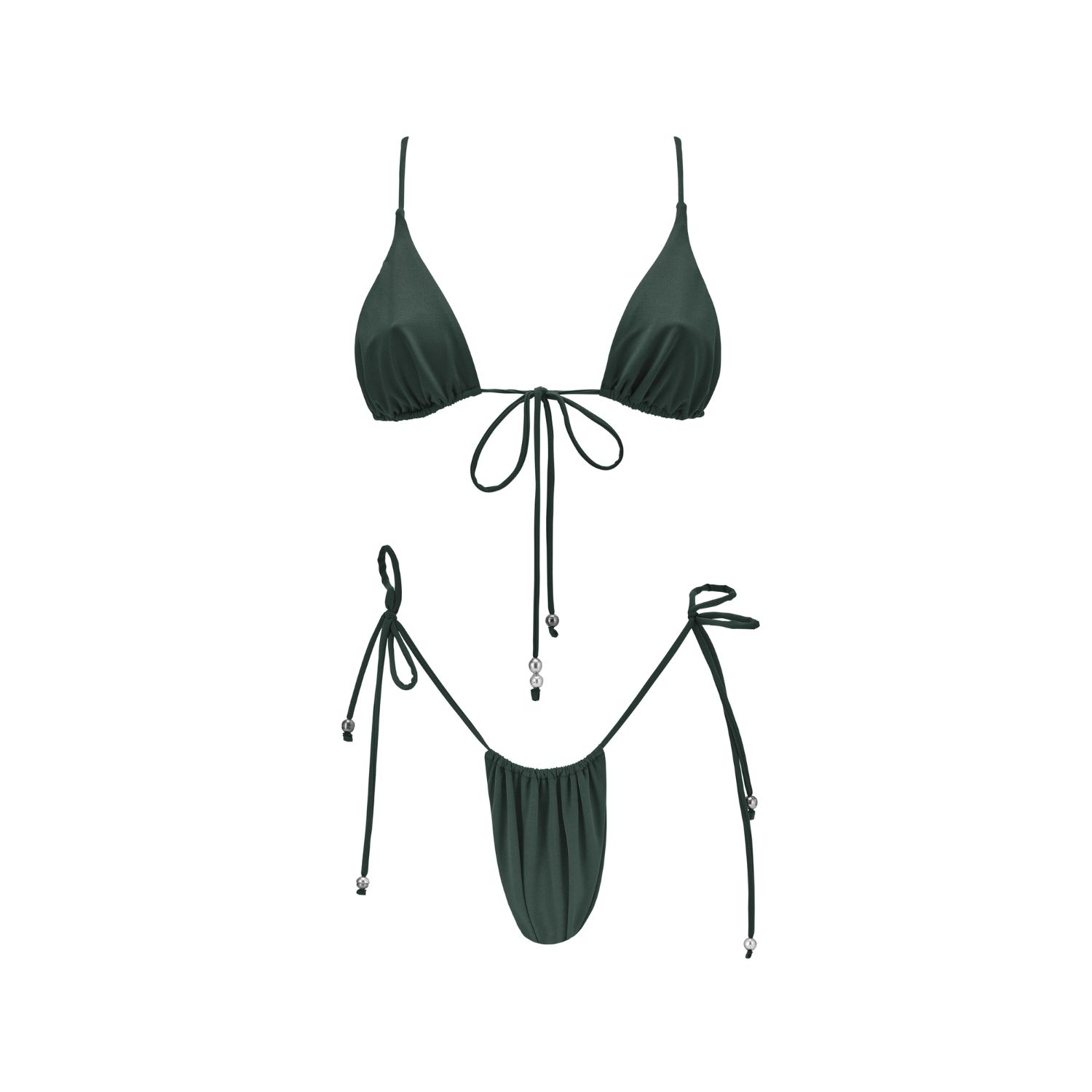 Women's Green Bikini With Tahitian Pearls - Maimiti Set - Palm | Medium | Seanay