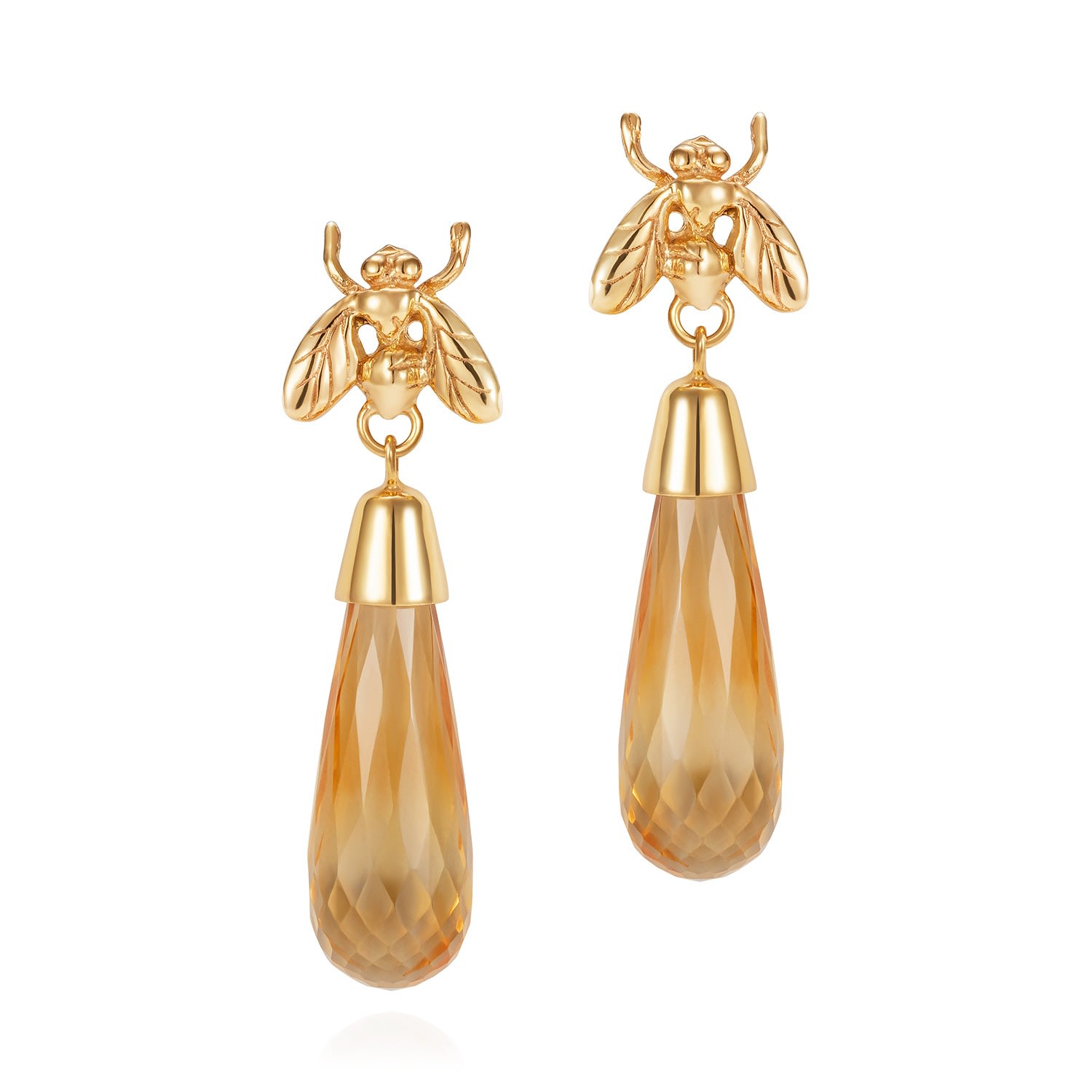 Yasmin Everley Jewellery Women's Yellow / Orange Citrine Briolette Little Fly Earrings In Gold
