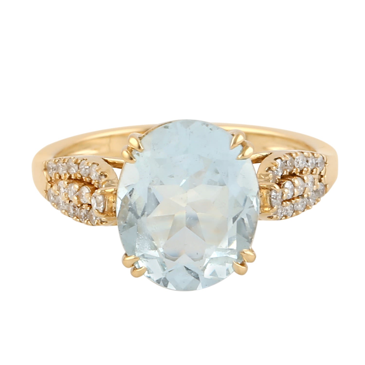 Women’s Yellow / Orange / Gold 18K Yellow Gold Pave Diamond Aquamarine Cocktail Ring Handmade Jewelry Artisan